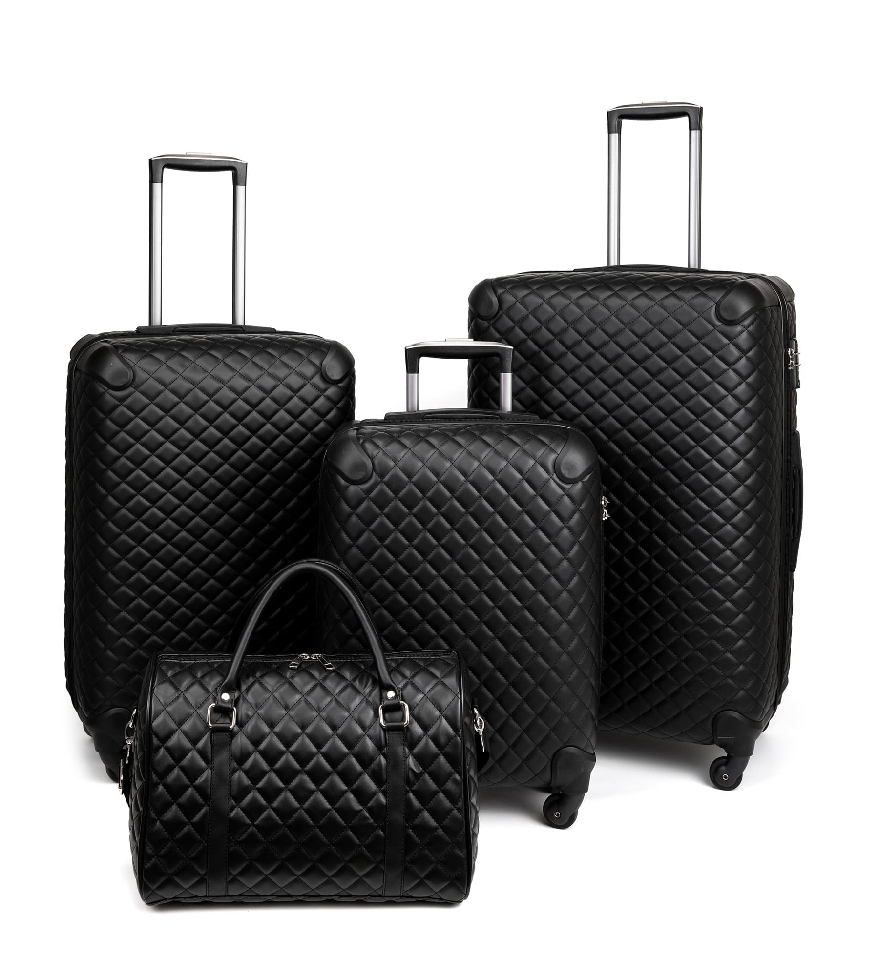 feilario Plaid PU Leather Softshell Luggage Set - 4-Piece Expandable Suitcases with Spinner Wheels - Includes Large Travel Bag, 20-Inch Carry On, 24-Inch & 28-Inch Suitcases