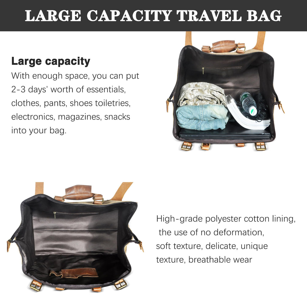 Handadsume Water Resistant Canvas + Leather Travel Luggage Tote Duffle Gym Suitcase Weekender Overnight Bag For Men Male FB8151 (A-Brown)