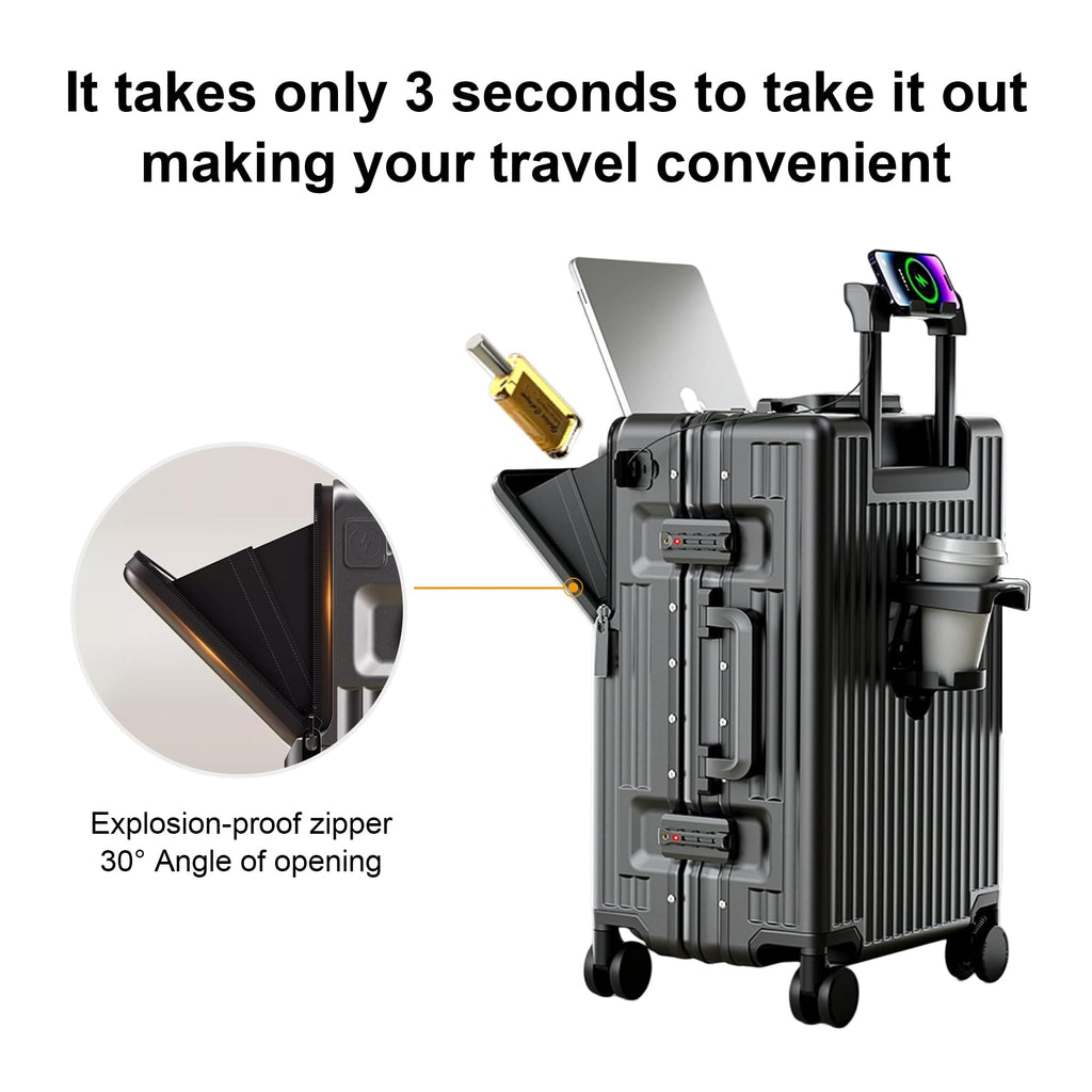 2-Piece Hardshell Zipperless Luggage Set, 20/26" Aluminum Frame Hardshell Spinner Luggage, Airline Approved Carry-On Luggage, TSA Lock, 360° Quiet Wheels With Cup Holder (Black)