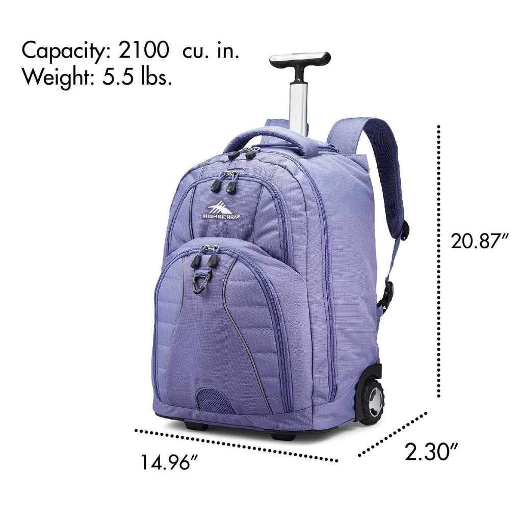 High Sierra Freewheel Wheeled Laptop Backpack, 15-inch Student Laptop Backpack Purple Smoke