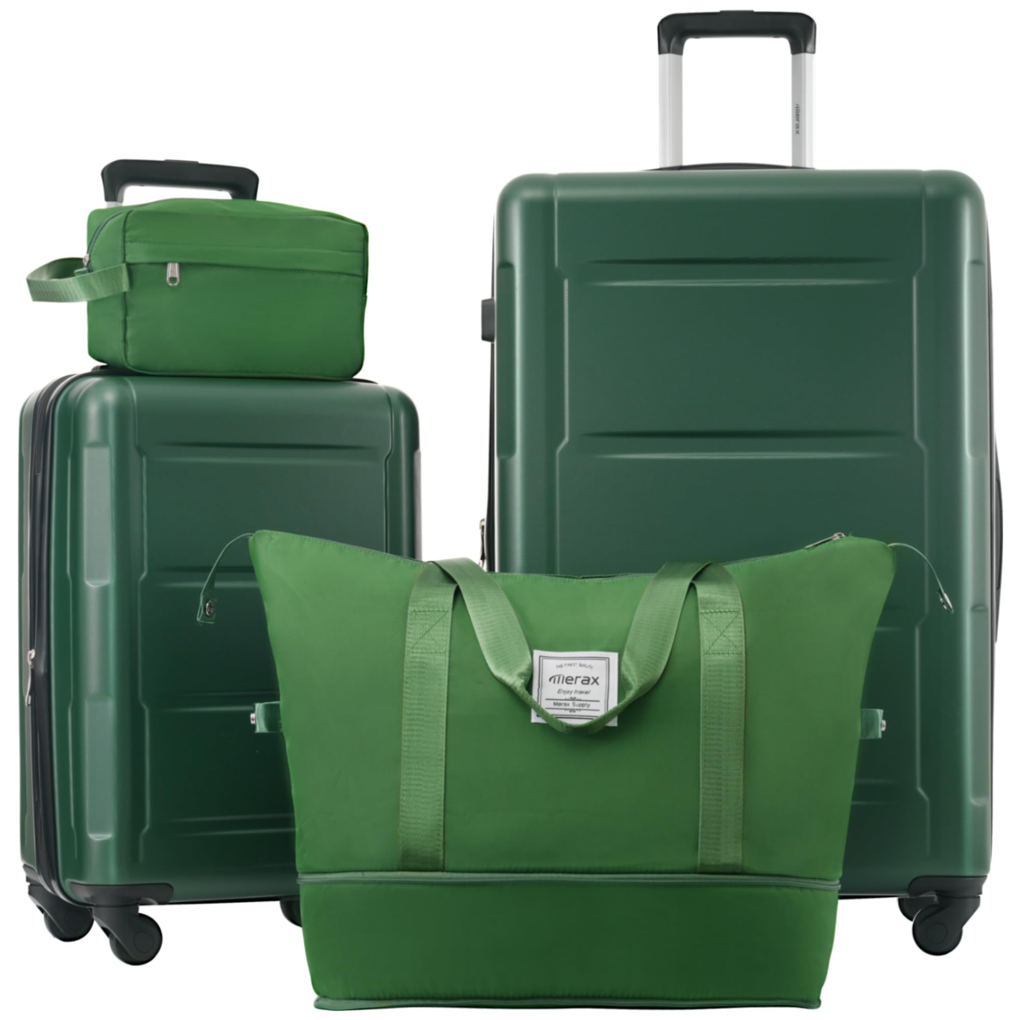 Merax Luggage Sets 4 Piece Suitcase Set, Expandable Hardside 20 IN & 28 IN Suitcase Set with Duffel Bag, Lightweight Travel Luggage with Spinner Wheels and TSA Lock(Dark Green)