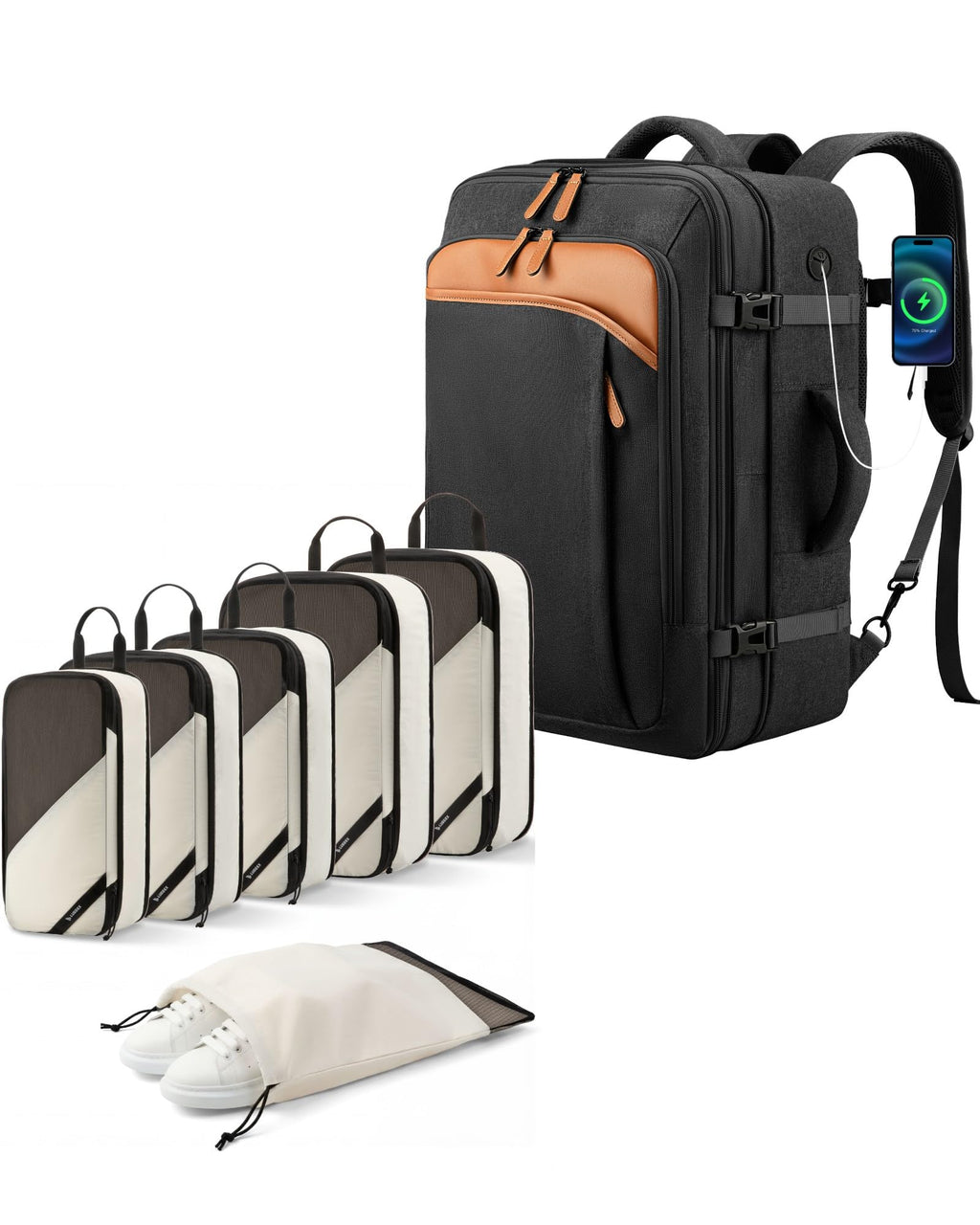 LUGGEX Carry On Backpack and 6 Set Compression Packing Cubes for Luggage Bundle – Travel Essentials
