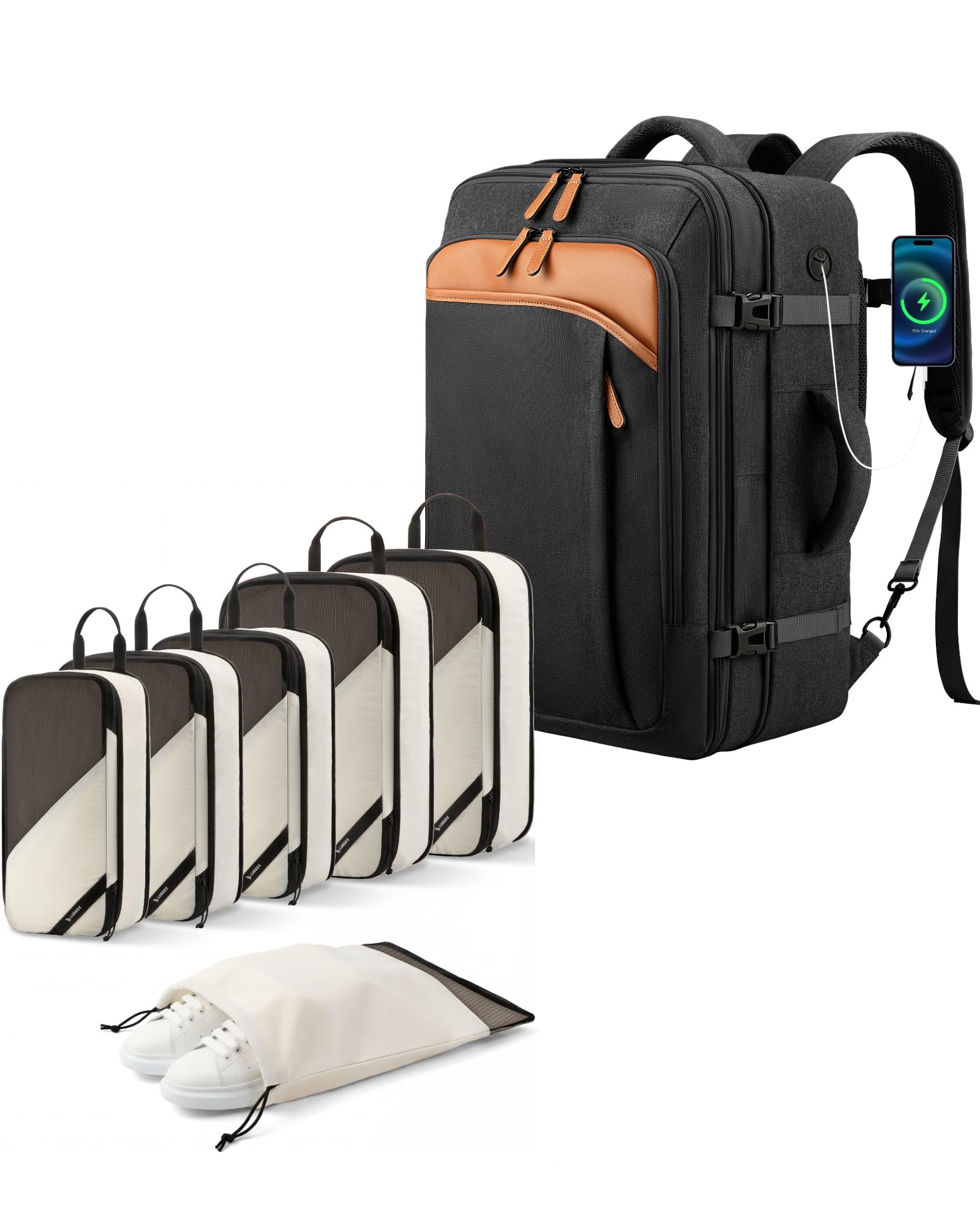 LUGGEX Carry On Backpack and 6 Set Compression Packing Cubes for Luggage Bundle – Travel Essentials