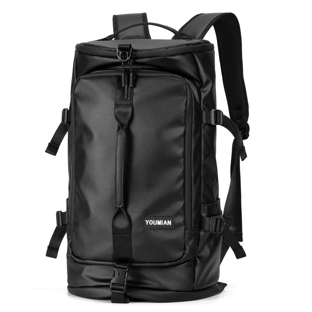 YOUMIAN Duffel Bag with Shoe Compartment Travel Backpack Men and Women Waterproof for Gym Motorcycle Helmet (Black)