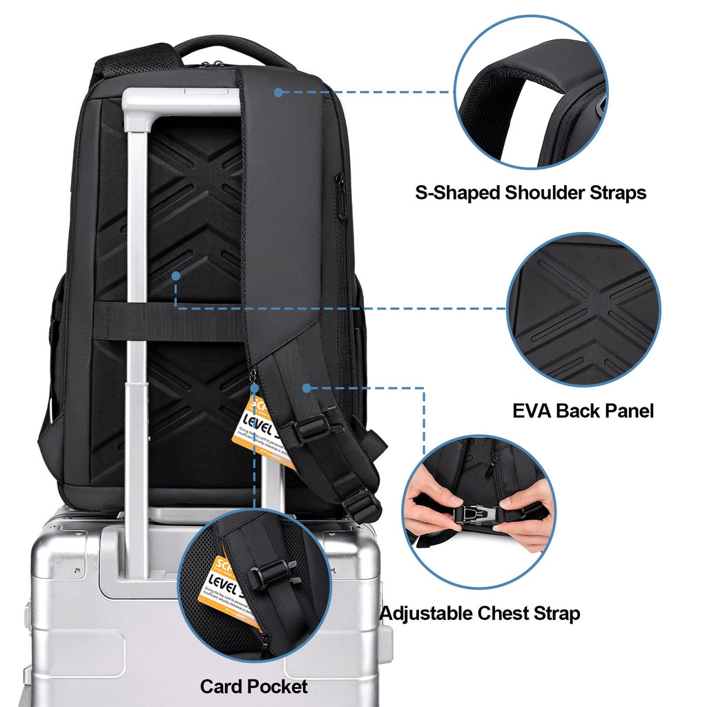 FENRUIEN Expandable Travel Backpack 15.6 Inch, Water Resistant Backpack with USB Charging Port, Black Laptop Bag for Work/Commuter/College