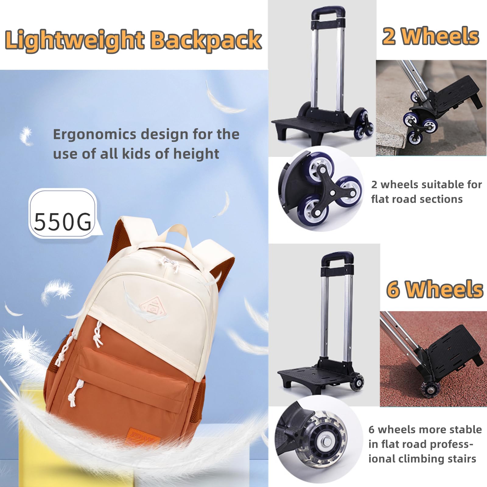 Armbq Rolling Backpack for Boys Girls School BookBag with Wheels Kids Luggage Trolley Back Pack on Wheels Elementary Travel Bag
