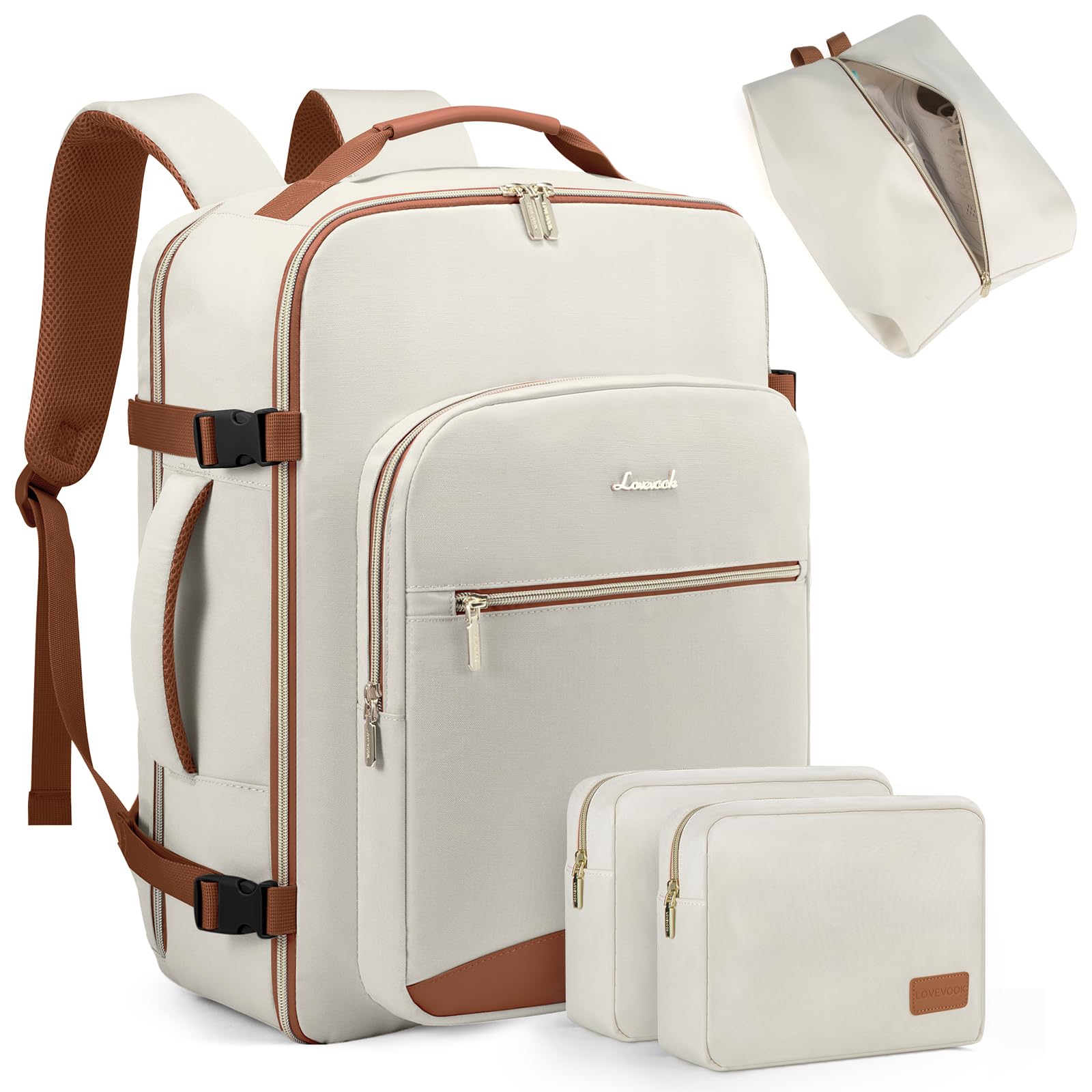 LOVEVOOK 40L Travel Backpack for Women Men,Waterproof Airline Approved Carry On Luggage Travel Essentials,TSA Carry On Backpack Personal Item Travel Bag Suitcase with 3 Packing Cubes,Weekender,Daypack