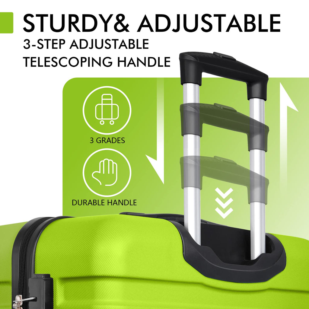 AnyZip Luggage Sets 3 Piece PC ABS Hardside Lightweight Suitcase with 4 Universal Wheels TSA Lock Carry On 20 24 28 Inch Apple Green
