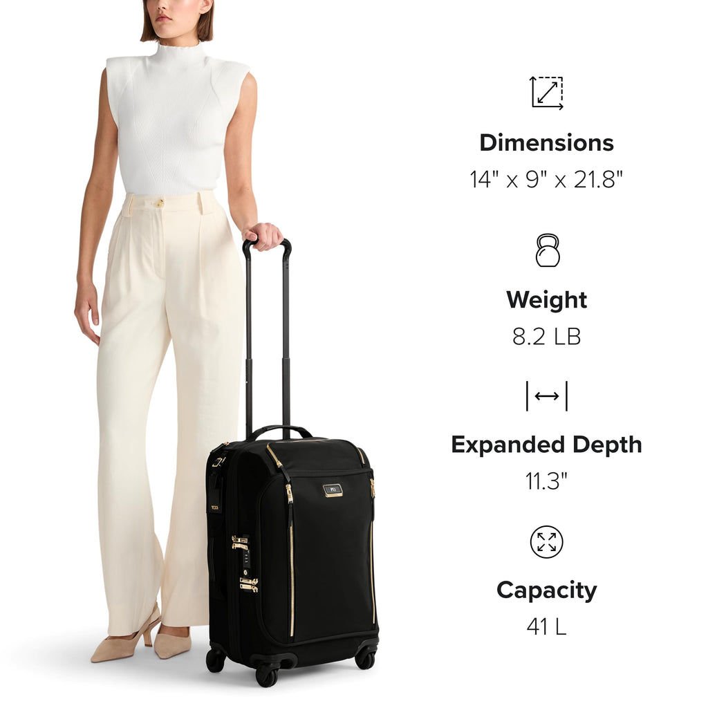 TUMI - Voyageur Leger 4 Wheeled Luggage - Women's Lightweight and Spacious, Sleek Silhouette, Durable Premium Suitcase - 21.8" International Expandable Carry-On, Black with Gunmetal Hardware