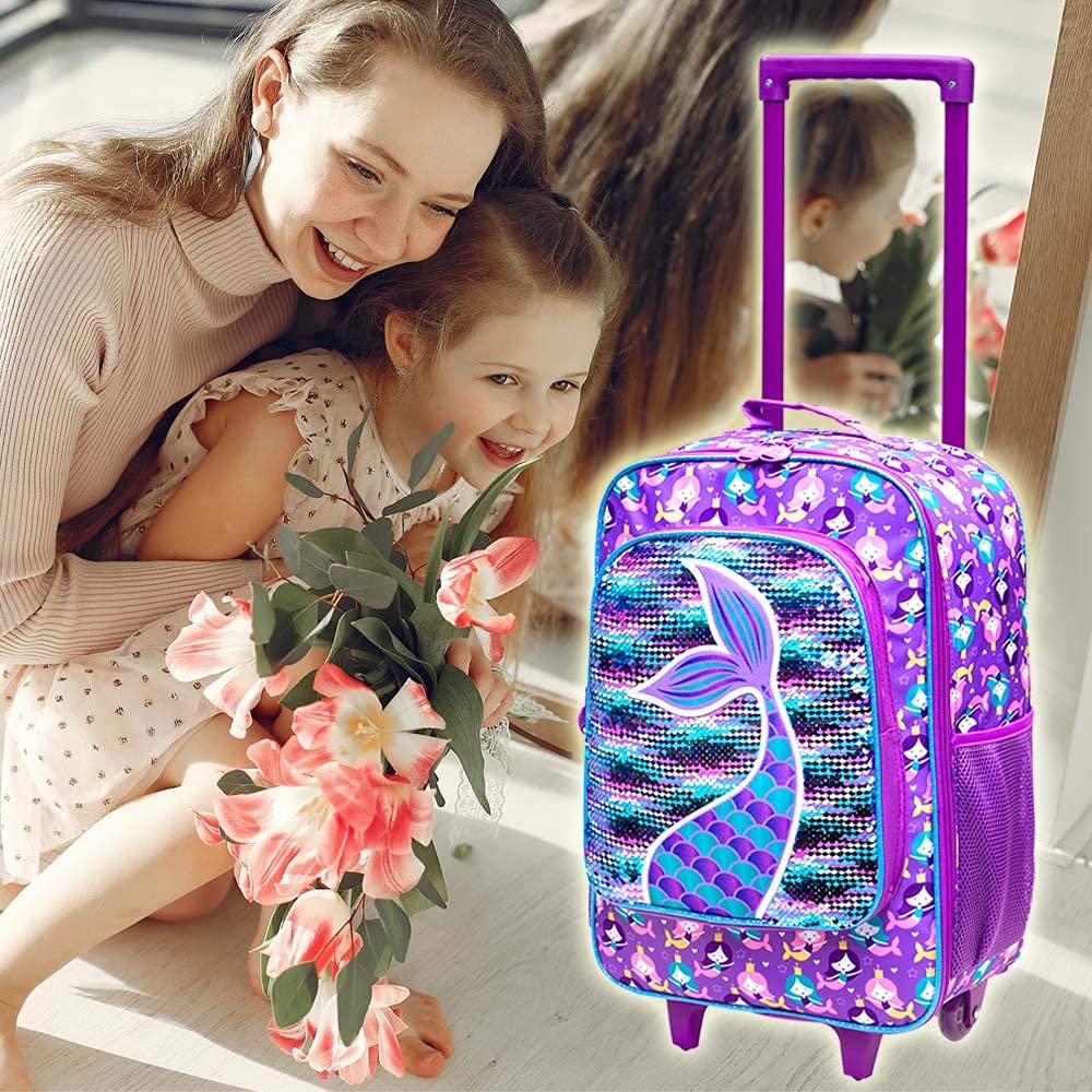 gxtvo Kids Suitcase with Wheels for Girls, Mermaid Rolling carry on Luggage for Toddler Children