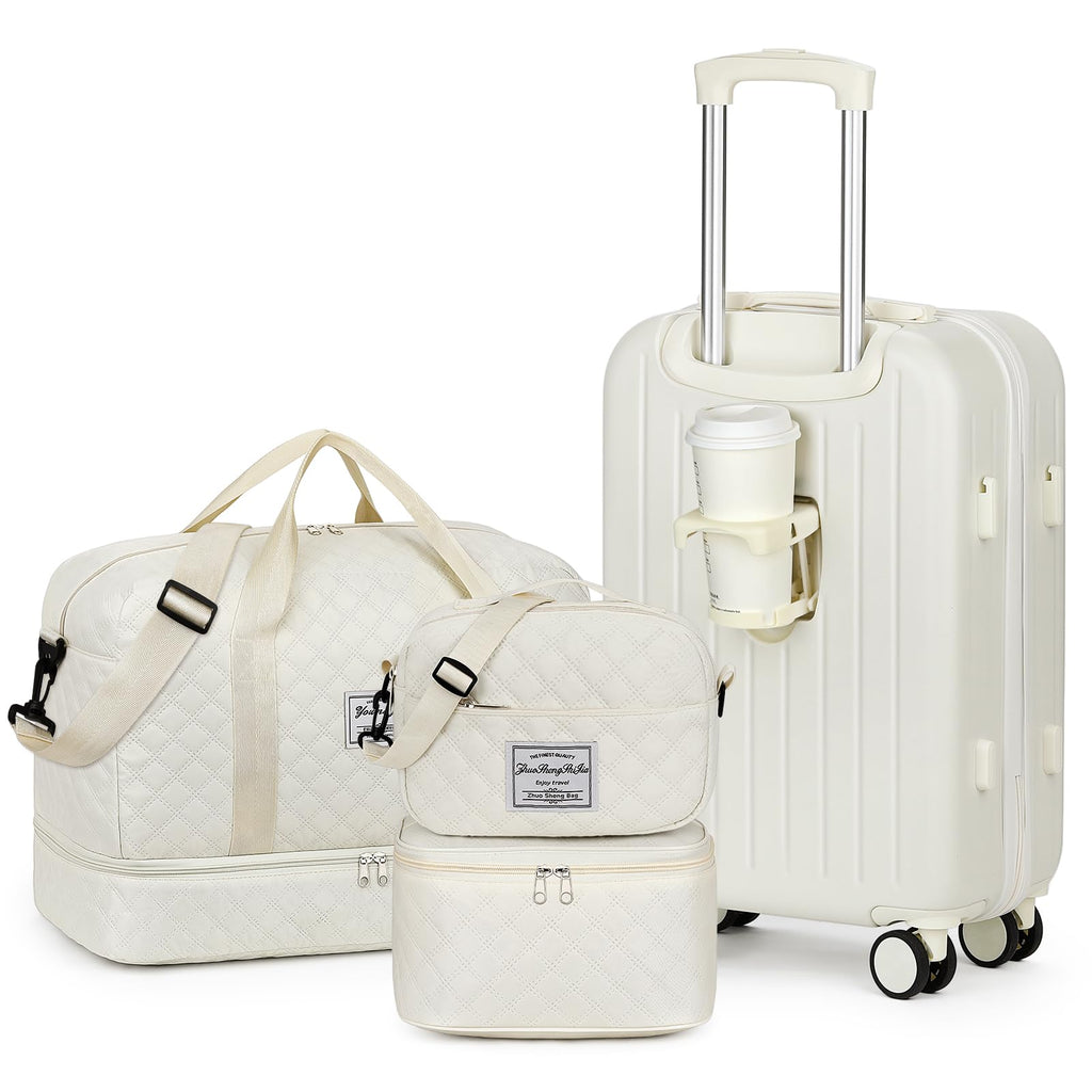 Yorige Luggage Sets for Women Men 4 Piece - Carry on Hardside Suitcase 20inch with USB Port, 360° Spinner Wheels, Duffel Bag, Cup Holder, Lightweight Luggage Set for Travel Vacation