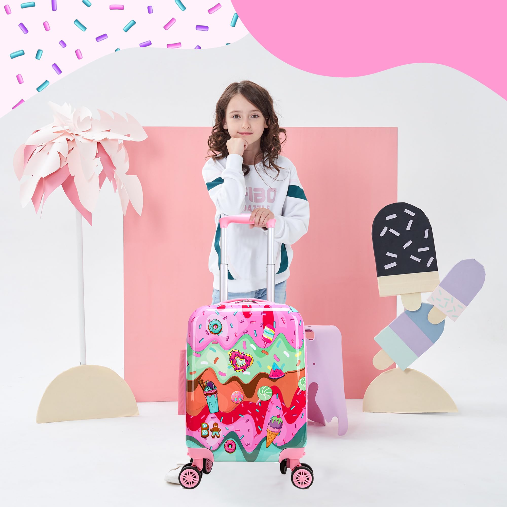 Homskiii 2 in 1 Suitcase for Kids 16inch Luggage Set for Girls Travel Suitcase Hard Shell Luggage Sets with Spinner Wheels Carry on Luggage Airline Approved