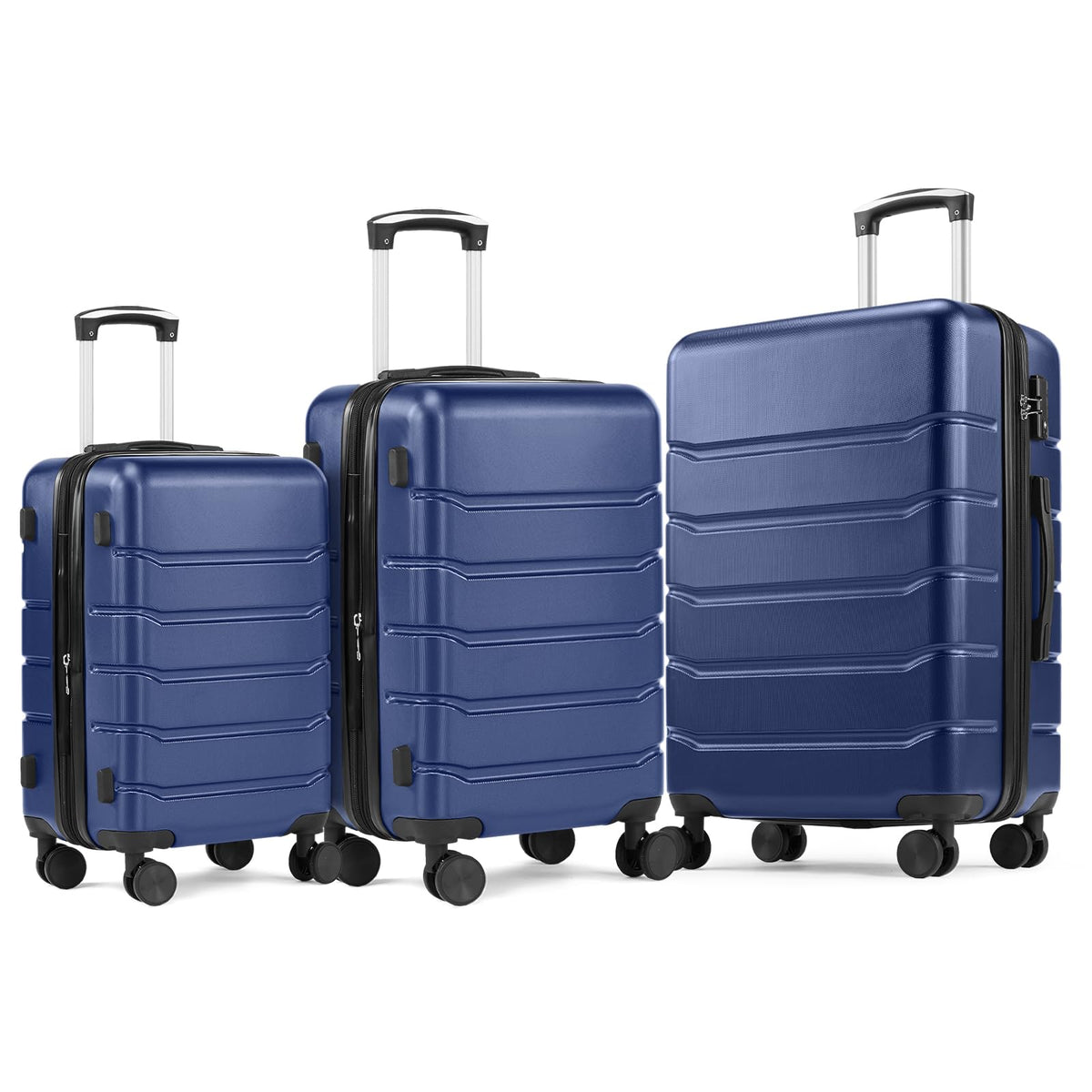 NEWBULIG Suitcases Spinner Wheels Lightweight Expandable Travel Hard Shell Luggage with TSA Lock, Blue, 3-PCS Set (20/24/28 Inch)