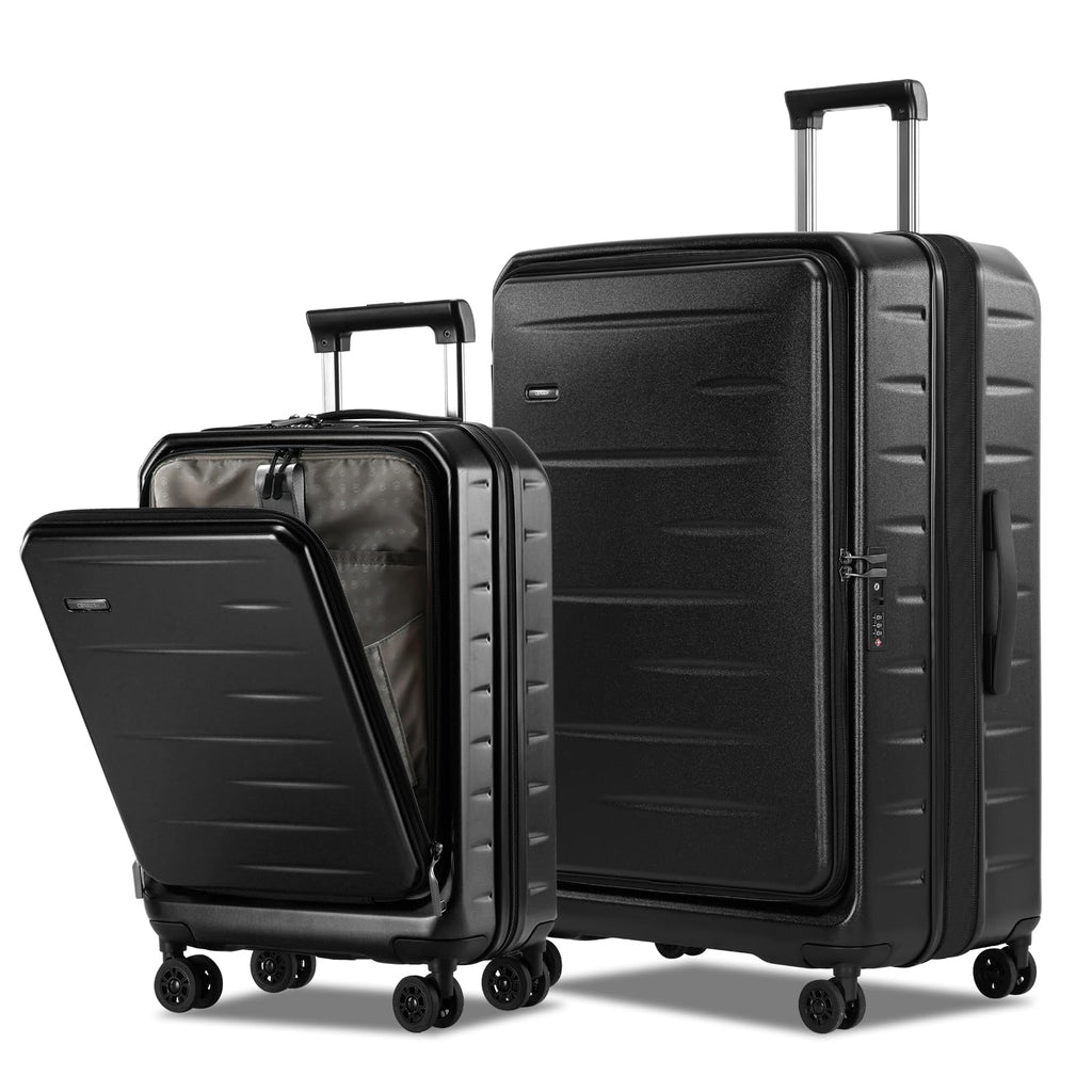CENSIEN Luggage Sets 2 Pieces, 20 Inch Carry On Luggage and Expandable 28 Inch Checked Luggage with Spinner Wheels, Lightweight ABS+PC Hard Shell Suitcase with Front Opening, TSA Lock (Black, 20/28)