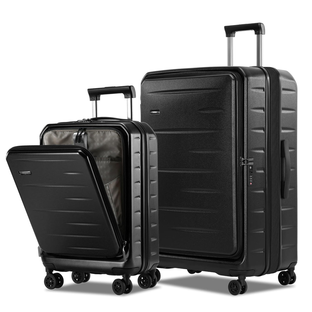 CENSIEN Luggage Sets 2 Pieces, 20 Inch Carry On Luggage and Expandable 28 Inch Checked Luggage with Spinner Wheels, Lightweight ABS+PC Hard Shell Suitcase with Front Opening, TSA Lock (Black, 20/28)