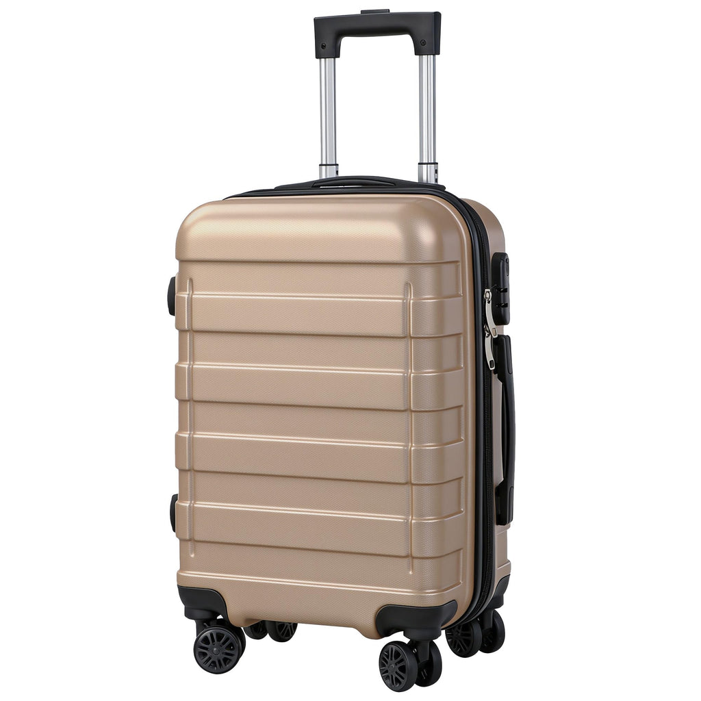 SUPER DEAL 21 Inch Expandable Suitcase Hardside Carry On Travel Luggage with Spinner Wheels Height Adjustable Handle, Champagne