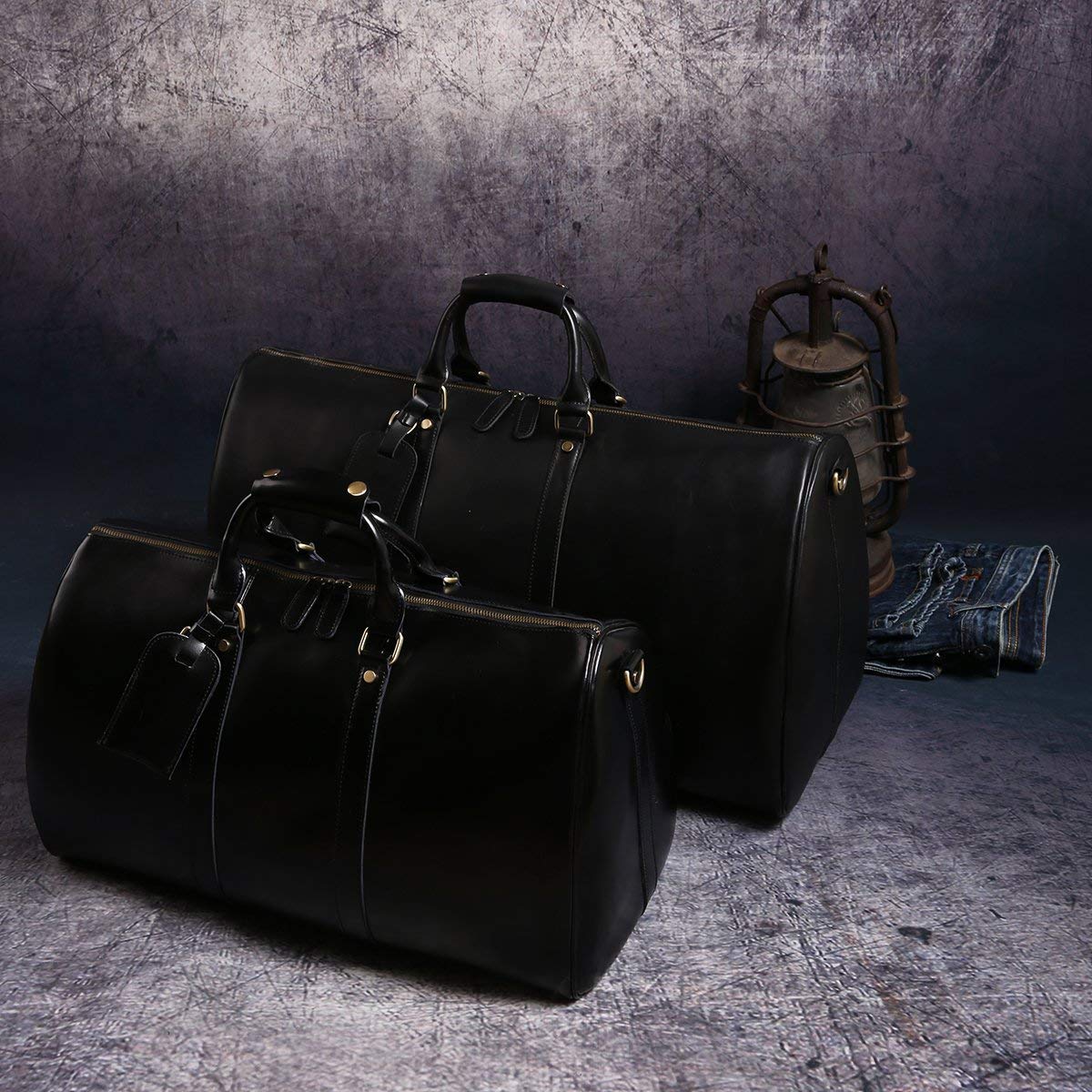 Leathario Travel Duffle Bag For Men Women Genuine Leather Overnight Weekender Bag Vintage Luggage Carry On Airplane Large Retro Unisex