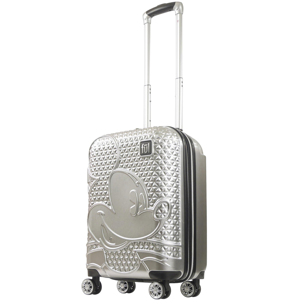 FUL Disney Mickey Mouse 21 Inch Carry On Luggage, Hardside Rolling Suitcase with Spinner Wheels, Silver
