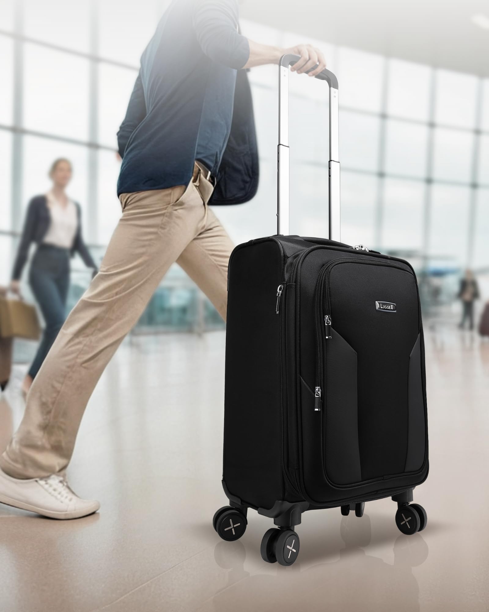 LUGGEX Carry On Luggage Suitcases with Spinner Wheels, 20 Inch Softside Expandable Rolling Suitcase for Travel, Business (Blue)