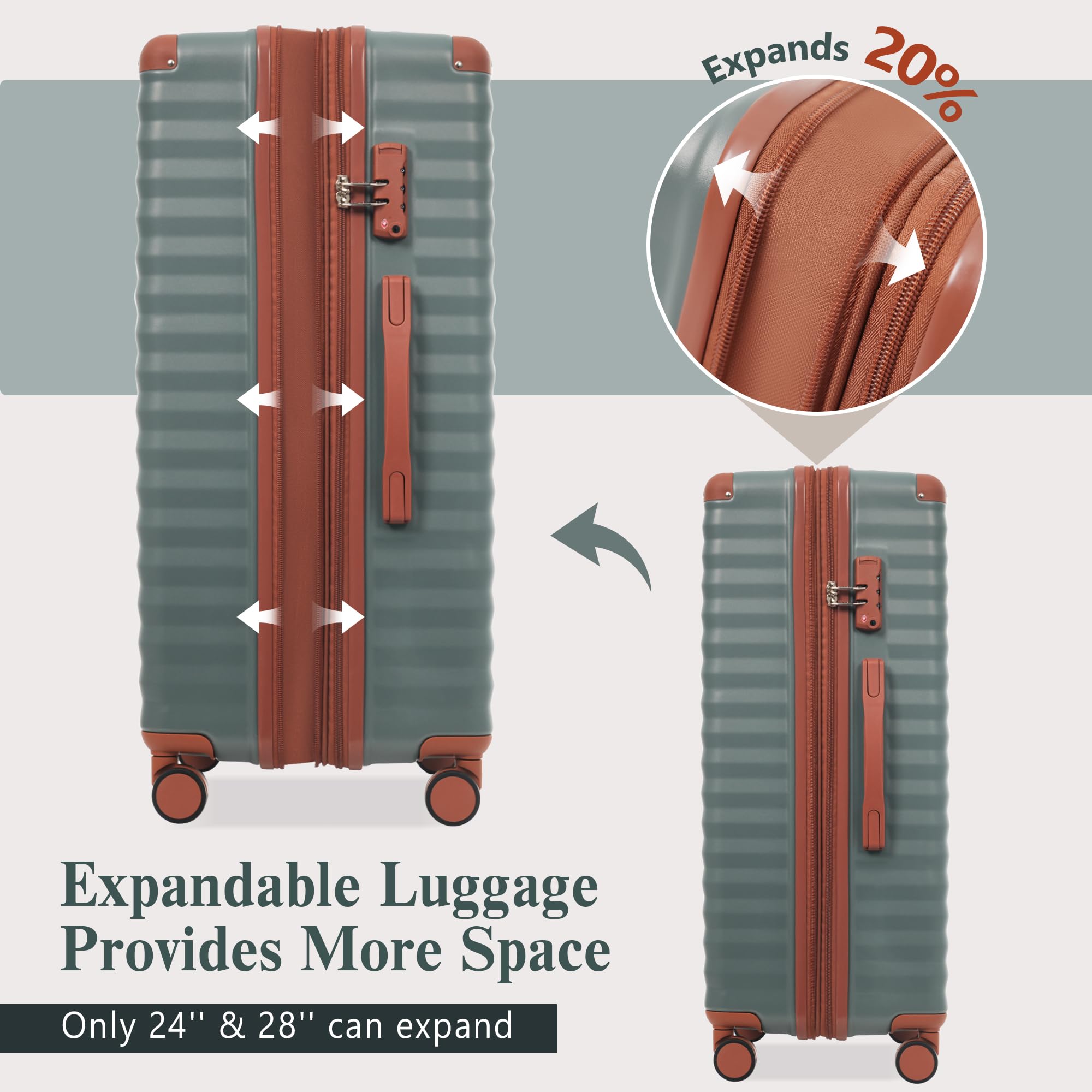 Merax Luggage Sets 3 Piece Front Opening, Hardside Lightweight Carry on Suitcase with Cup Holder USB Port,Durable Expandable Luggage with Bags Spinner Wheels and TSA Lock,Grey Green