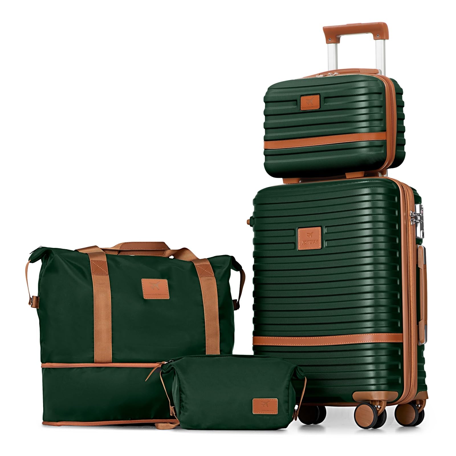 Joyway Carry On Luggage 20 Inch Expandable Suitcase with Spinner Wheel, 4 Piece Hard Shell Luggage Set with TSA Lock(Green brown)