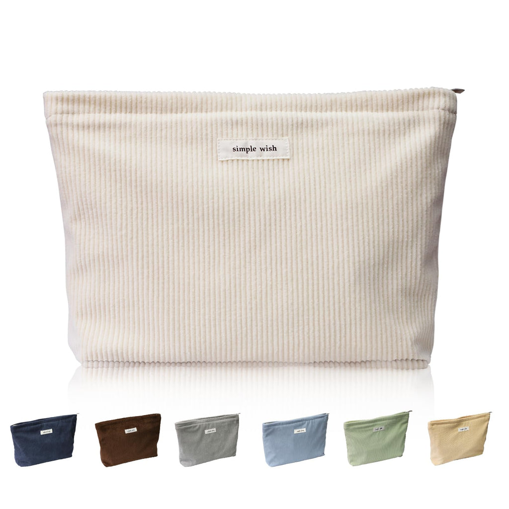 Wudygirl Travel Makeup Bag Large Capacity Cosmetic Bag for Women Corduroy Toiletry Pouch Handbags Zipper Purses Travel Essentials (Beige)