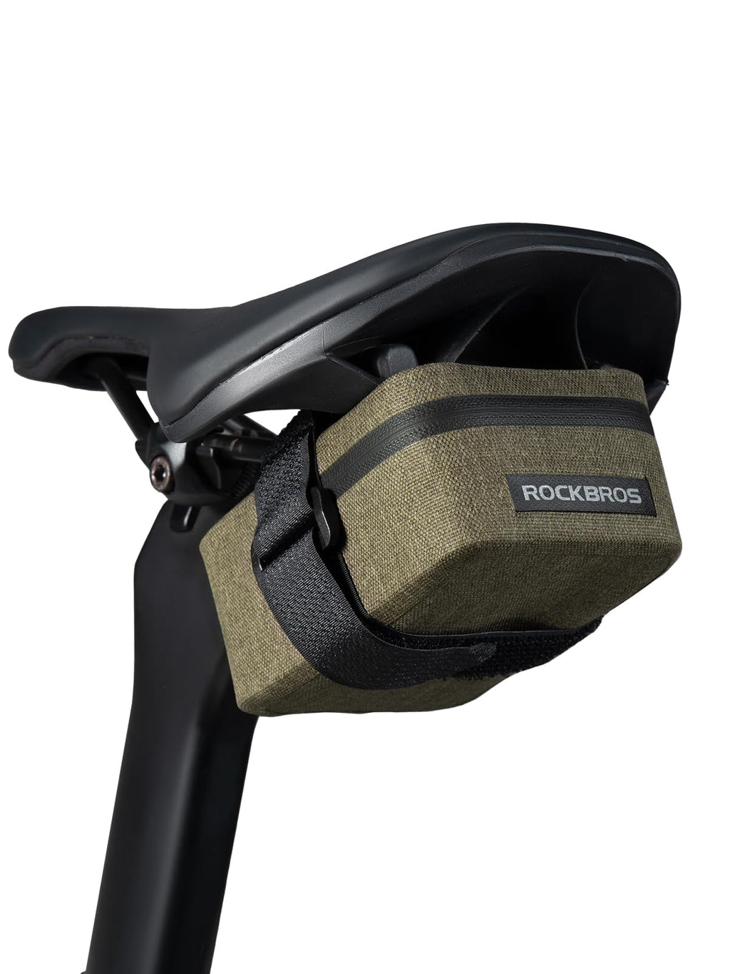 ROCKBROS Bike Saddle Bag, 0.4L Waterproof Ultra Small Bike Bag（4" x 3.4" x 2"）, Waterproof Zipper Bicycle Storage Bag Under Seat, Easy Attachment for Road Cycling Khaki