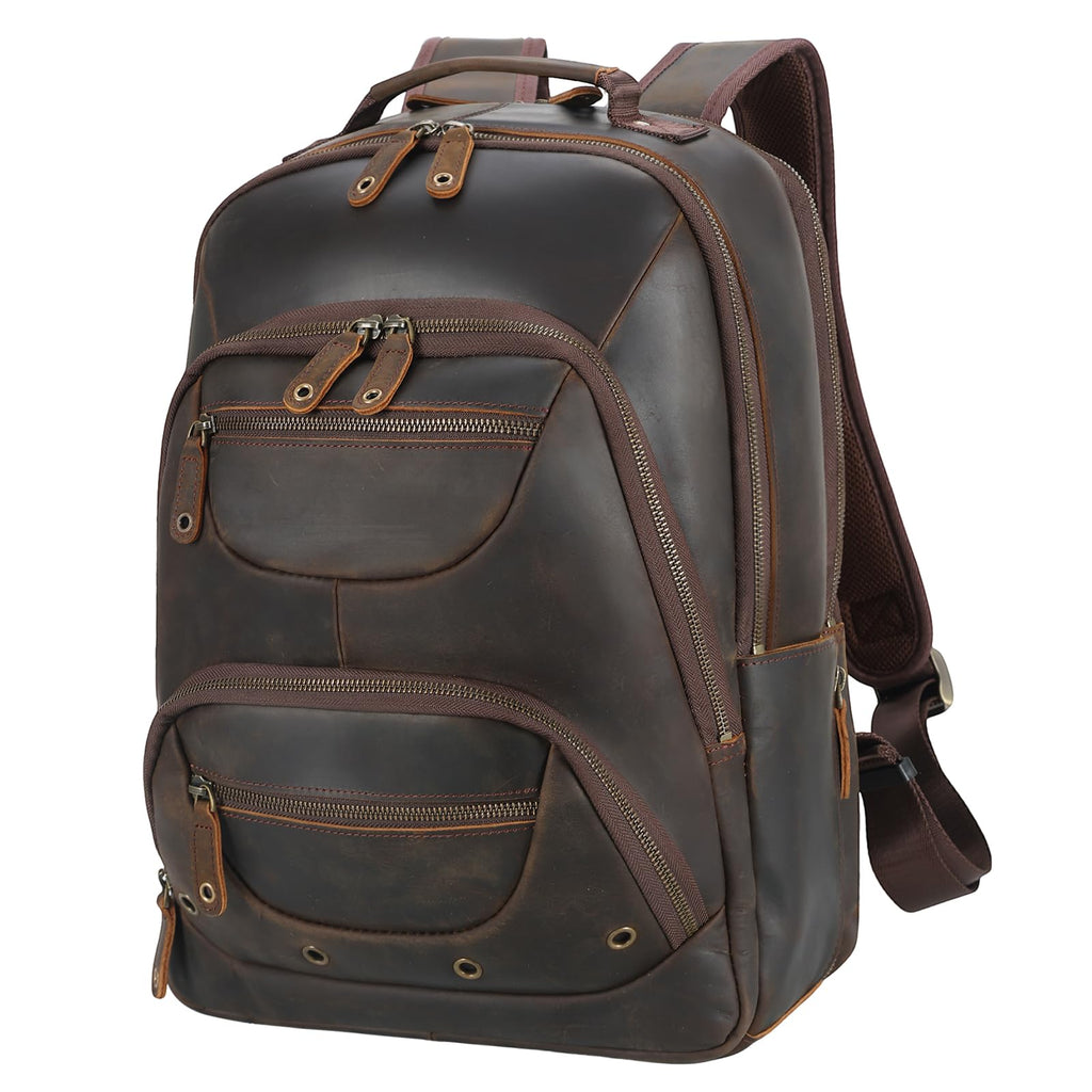TIDING Leather Laptop Travel Backpack for Men Fits 15.6" 16" Computer, Large Business Work Bag Vintage Overnight Weekender Daypack Camping Rucksack