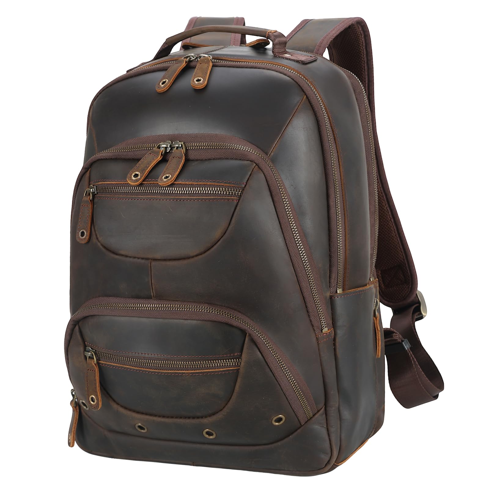 TIDING Leather Laptop Travel Backpack for Men Fits 15.6" 16" Computer, Large Business Work Bag Vintage Overnight Weekender Daypack Camping Rucksack