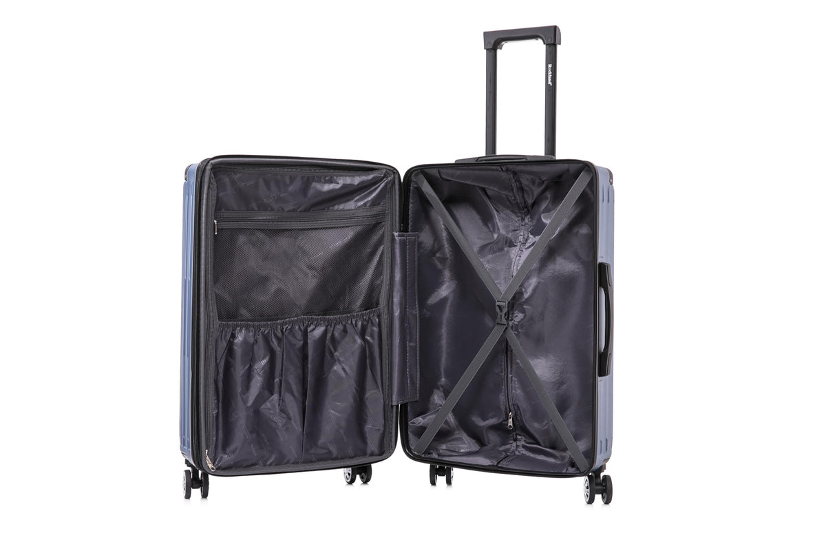 Rockland Costa Mesa 3 PC Luggage Set, 2 PC Hard Case Upright Luggages with Spinner Wheels and a 14" Polyester Tote Bag, Blue, (14" Tote, 20", 24")