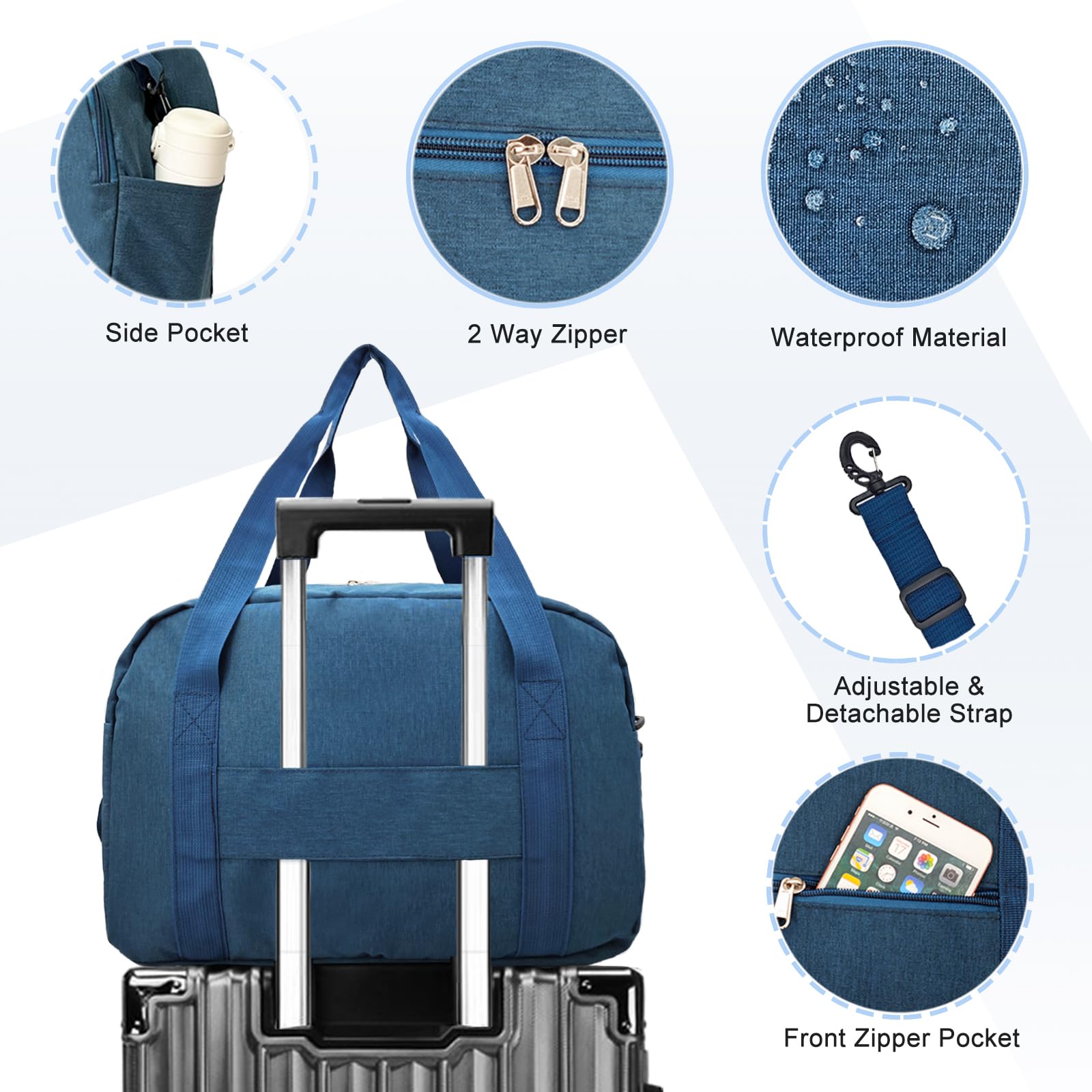 18" Small Carry on Bags for Airplanes with Laptop & Wet Compartment Underseat for Spirit Airlines Personal Item Travel Bag 18x14x8 in Duffle Gym Bag for Women Men(25L, Navy Blue)