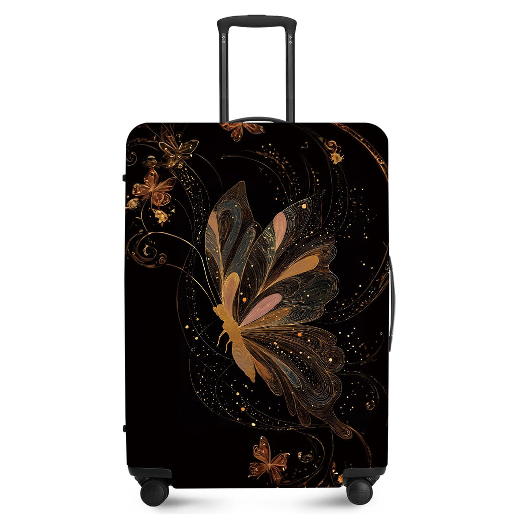 ANNA QUEEN Gold Butterfly Travel Luggage Cover -Stretchable Airplane Suitcase Protector Sleeve,Universal Washable Fit for 20-22 Inch Checked Baggage,Water Resistant Durable Luggage Protector
