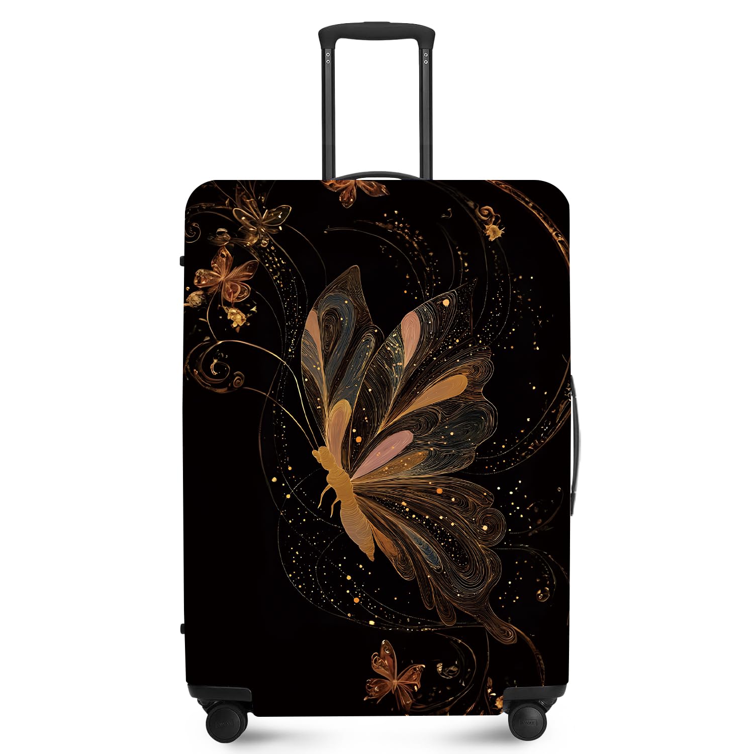 ANNA QUEEN Gold Butterfly Travel Luggage Cover -Stretchable Airplane Suitcase Protector Sleeve,Universal Washable Fit for 20-22 Inch Checked Baggage,Water Resistant Durable Luggage Protector