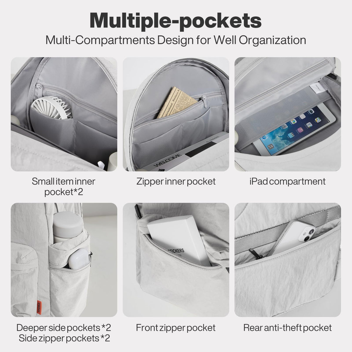 mixi Outdoor Lightweight Backpack Casual Carry On Laptop Backpack Travel Bookbag for Women Men, Water Resistant Durable Small Hiking Bag for Camping Weekender Sports College Work, 15 Inch, Light Gray
