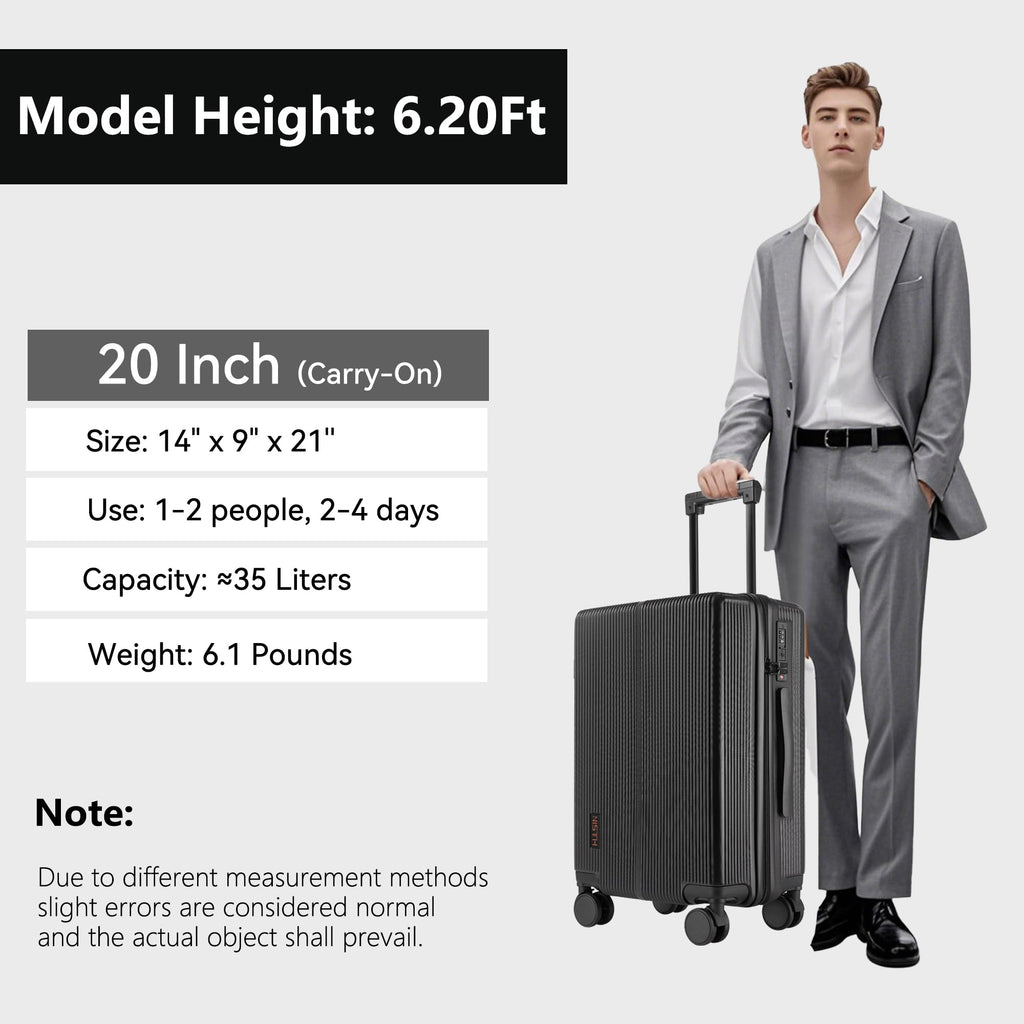 Hulsin Carry On Luggage with TSA Lock, Carry on Suitcase 22x14x9 Airline Approved, Carry-on luggage with 360° Spinner Wheels, Hardside 20 Inch Lightweight Hard Shell Suitcase (Black, 20-Inch)
