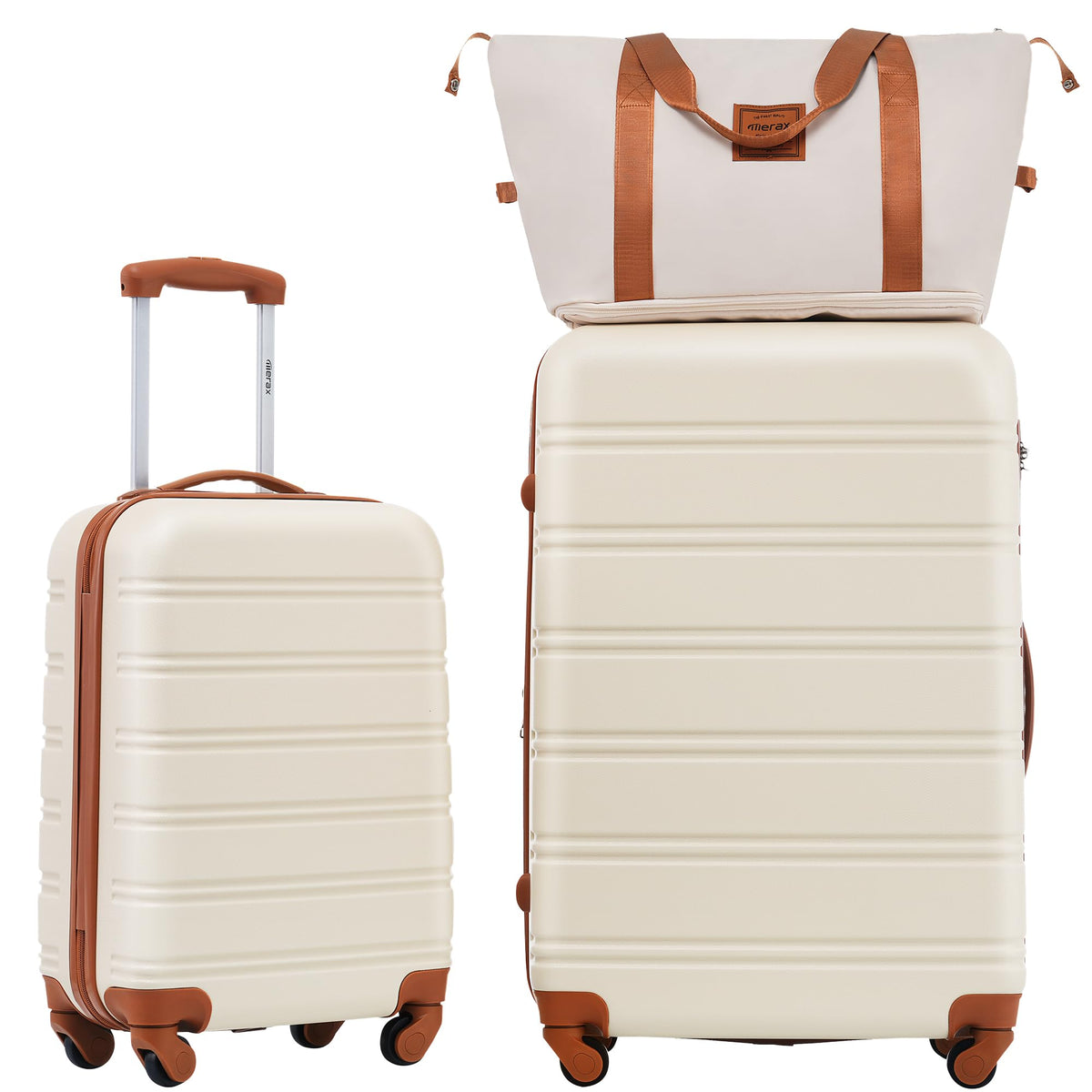 Merax Luggage Sets 2 Piece Suitcase Set 20/28 IN,Carry on Luggage and Travel Bag TSA Lock Expandable,Hard Case Luggage with Spinner Wheels,White and Brown