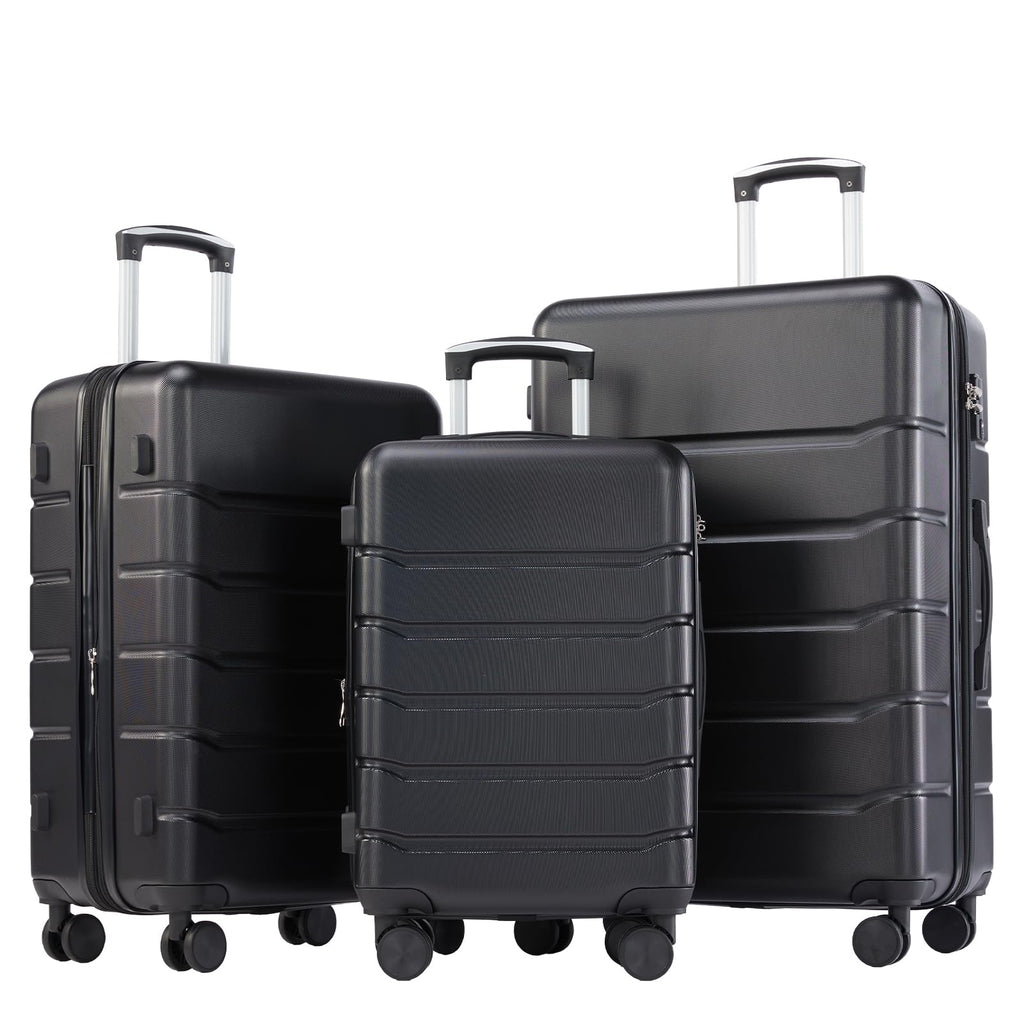 OLIXIS 3-Piece Suitcase Set, Hardside Luggages with Spinner Wheels, Lightweight ABS Hard Shell Travel Luggage, Expandable Carry-On Suitcase with TSA Approved Lock–Black(20+24+28 Inch)