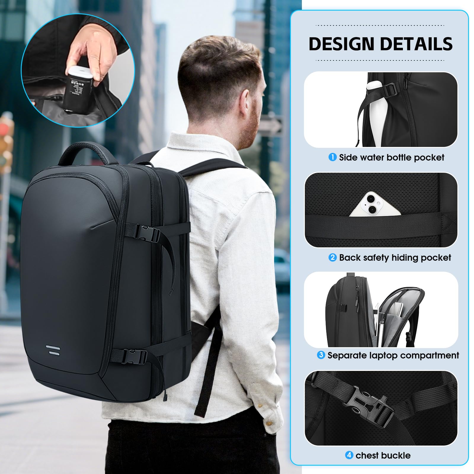 TANGCOLR Vacuum Travel Backpack with Pump for Men Women, 47L Expandable Vacpack Laptop Backpack Flight Approved with Vacuum Compression System