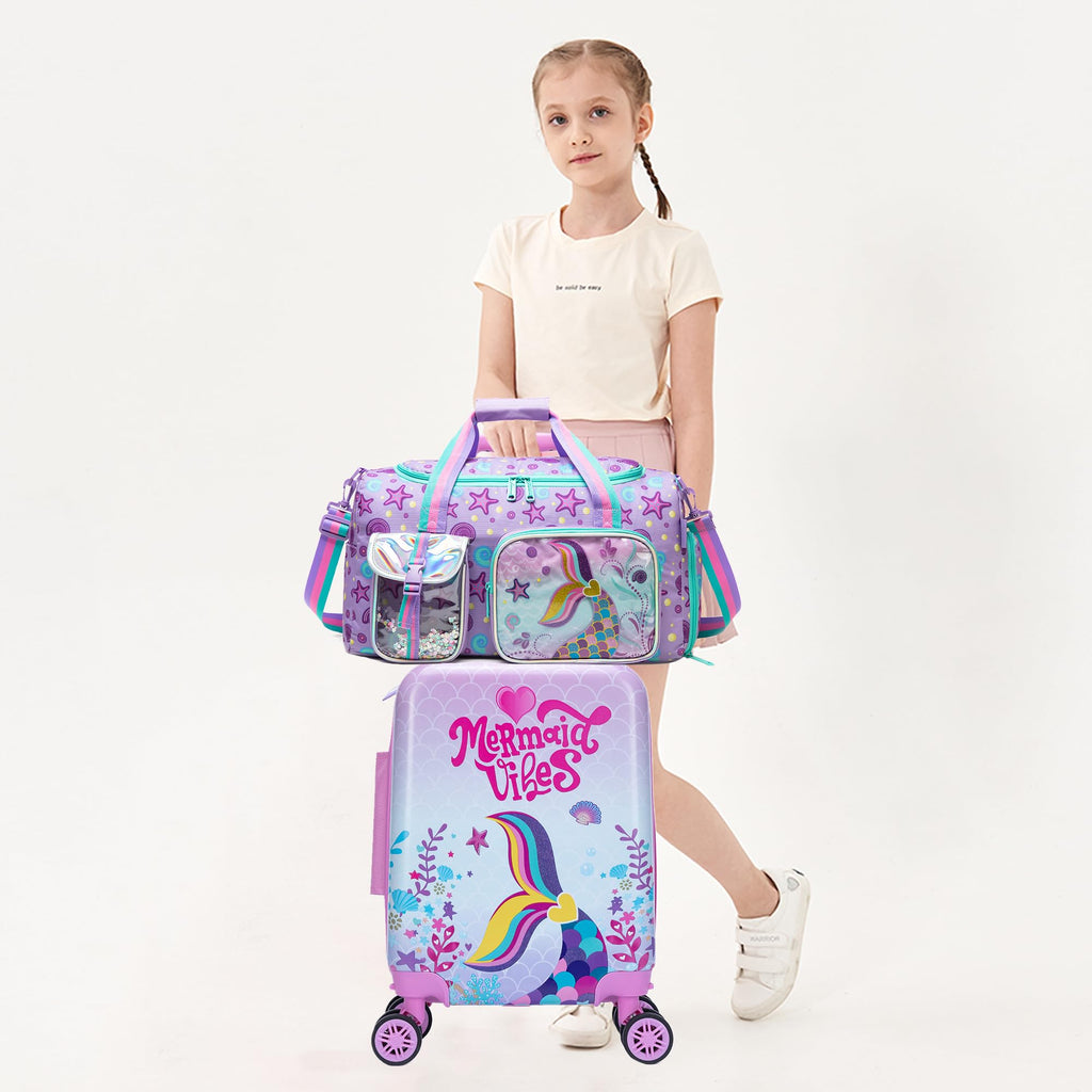 Inprof Kid’s Luggage Set 3 Piece Suitcase Set 16’’ Hardside Luggage with Spinner Wheels Girls Carry on Toddler Luggage Travel Rolling Luggage Airline Approved