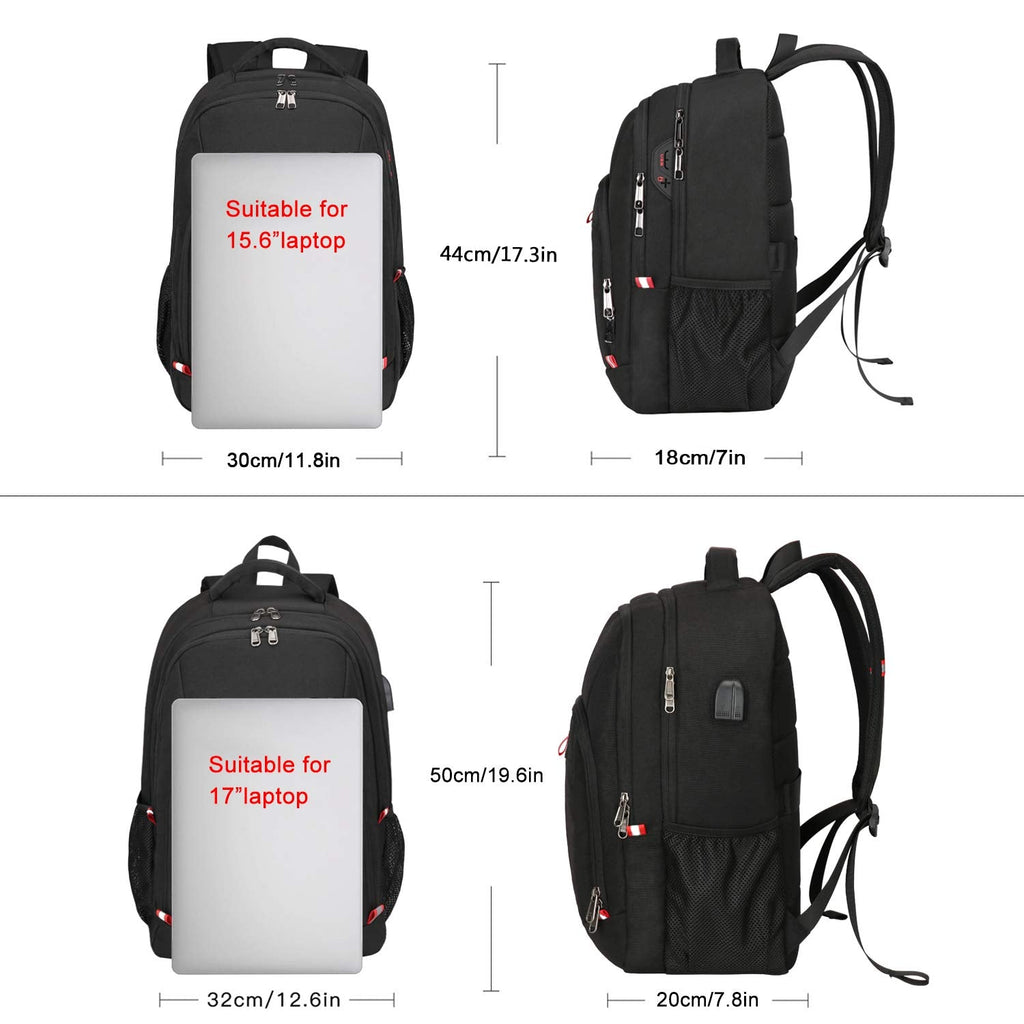 Della Gao Travel Laptop Backpack, Black Backpack for Men and Women with USB Slit Business Computer Back Pack (Black, 15.6 Inch)