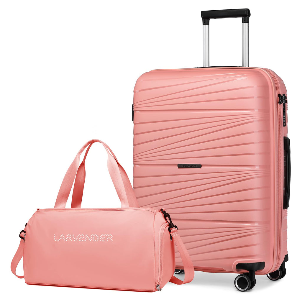 LARVENDER Luggage Sets 2 Piece, Expandable PP 24 Inch Check-in Suitcase with Duffle Bags for Women, Luggage Set Clearance with Spinner Wheels TSA Lock (Peach)