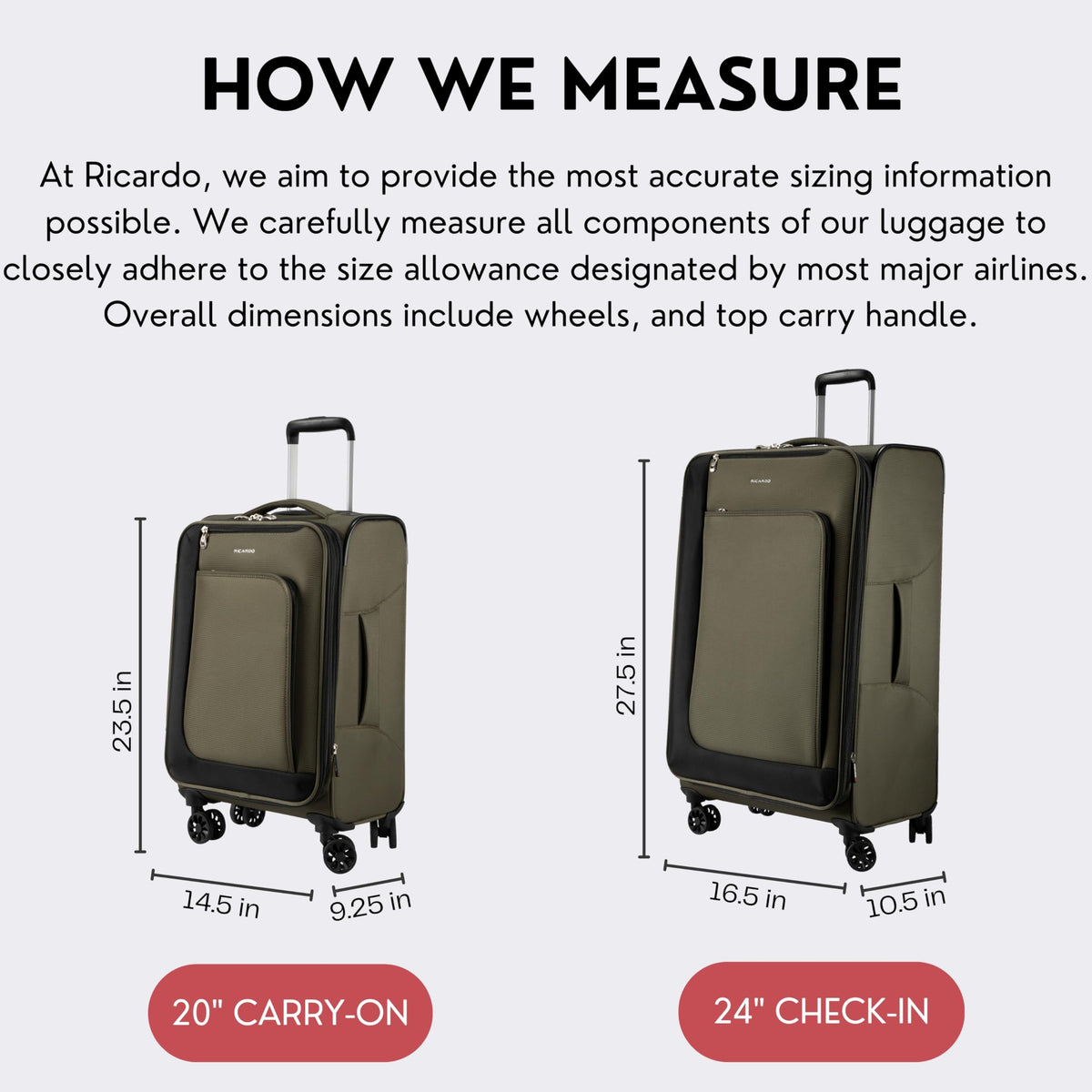 Ricardo Beverly Hills Aspen Springs 2-PC Luggage Set – Lightweight Softside Suitcase Set of 2 with 20” Carry-On & 24” Medium Check-In Spinner, Black