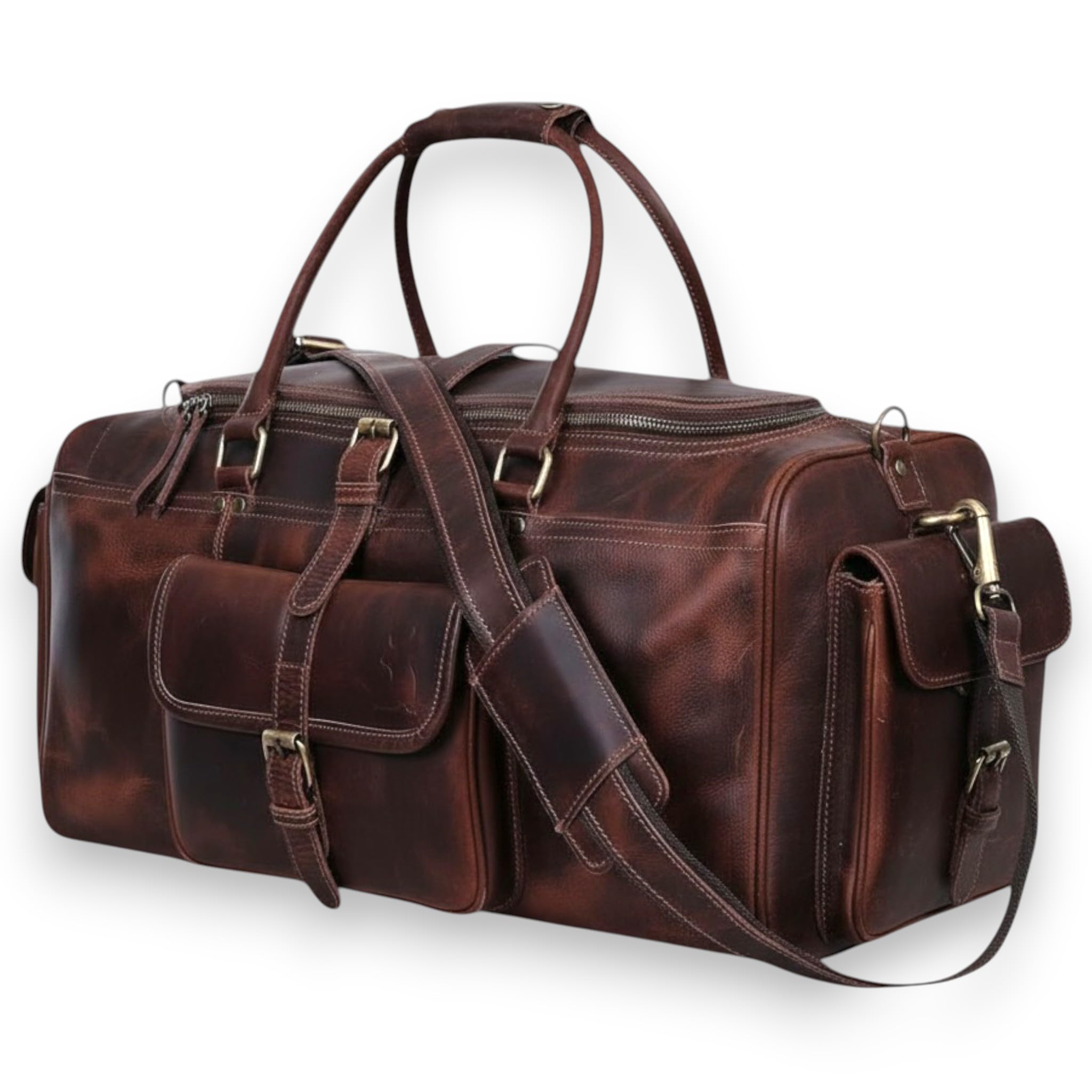 Leather Duffle Bags for Men - 24 Inch Full Grain Leather travel bag, leather overnight bag, Mens Leather Bag, Carry On Leather Weekender Bag, Airplane Leather Luggage Duffel Gym Bag