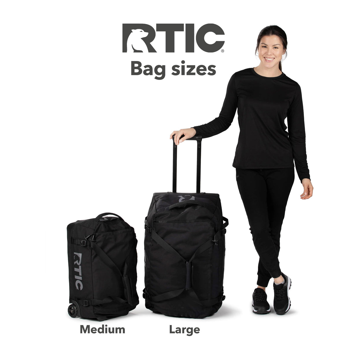 RTIC Road Trip Rolling Duffle Bag with Wheels for Men and Women, Traveling Tote for Camp, Travel, Gym, Weekender, Camping, Overnight Carry On, Sports, Spacious, Water Resistant, Large, Black
