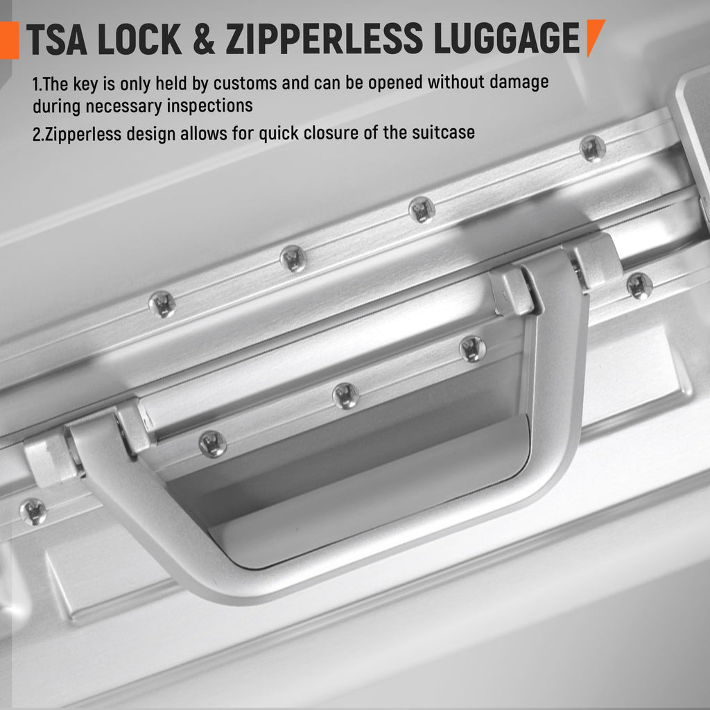 UrbanExplorer All Aluminum Carry On Luggage 22x14x9 Airline Approved Heavy Duty Hard Shell Suitcases Zipperless Suitcase with TSA Lock, Sliver, 20 Inch