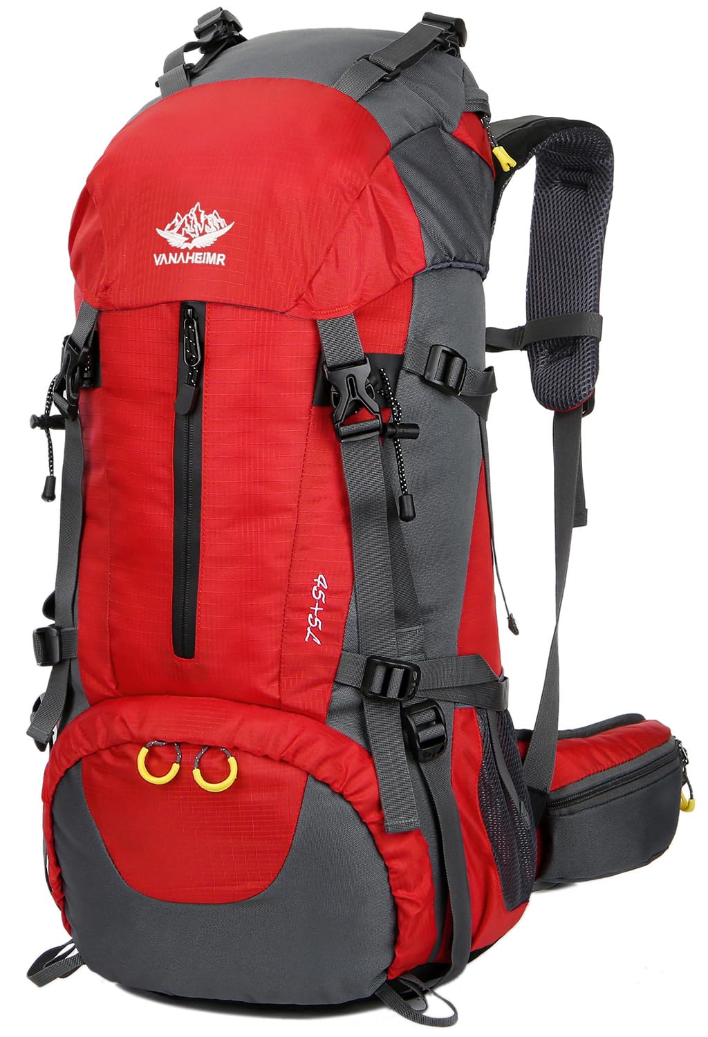 Esup 50L Camping Hiking Backpack Men with rain cover 45l+5l Lightweight Backpacking Backpack Travel Backpack (Red)