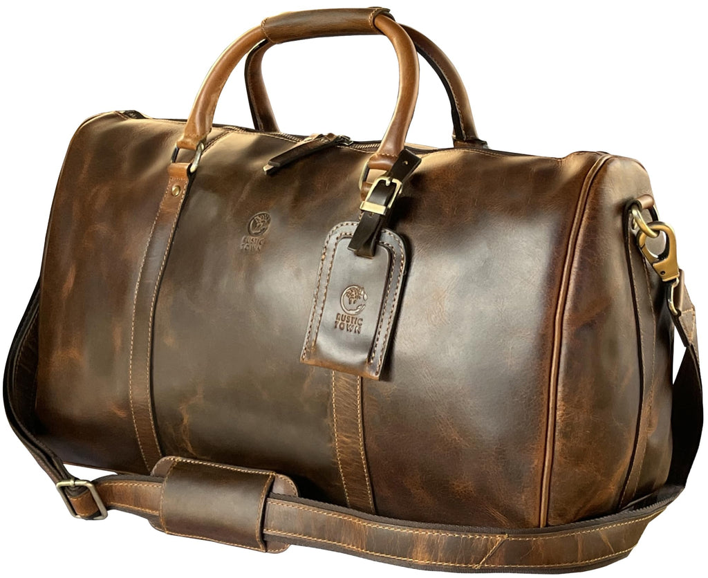 Leather Duffle Bag for Men - Full Grain Leather Travel Bag - TSA Approved Carry On Weekender Overnight Duffel Bag (20 inch)