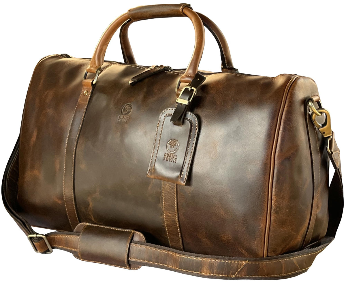 Leather Duffle Bag for Men - Full Grain Leather Travel Bag - TSA Approved Carry On Weekender Overnight Duffel Bag (20 inch)
