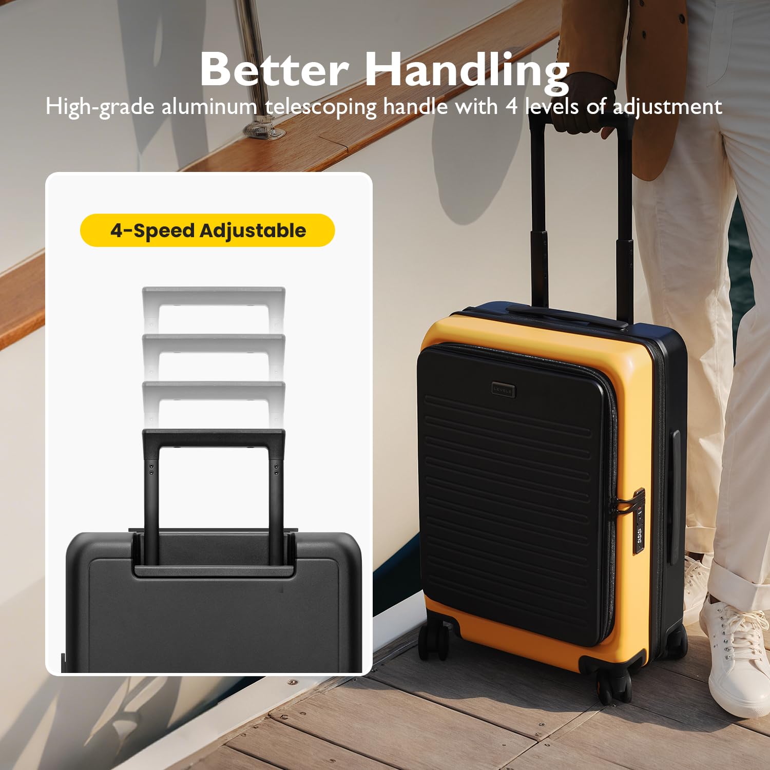 LEVEL8 Top Opening Carry on Luggage Hardshell, Large Suitcases with Wheels Airline Approved, Expandable Luggage with Spinner Wheel for Men Women, 20 Inch, Yellow