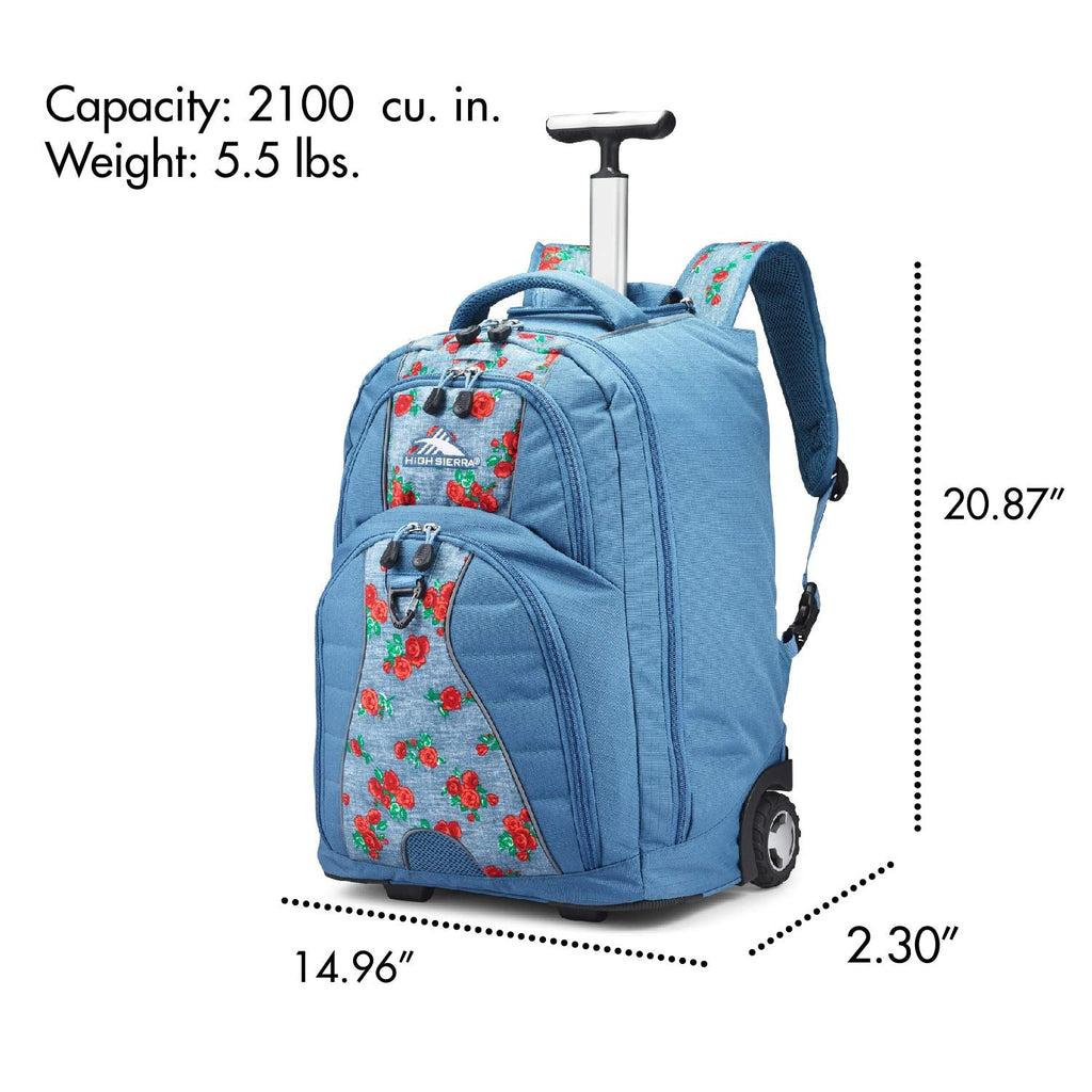 High Sierra Freewheel Wheeled Laptop Backpack, 15-inch Student Laptop Backpack Denim Rose